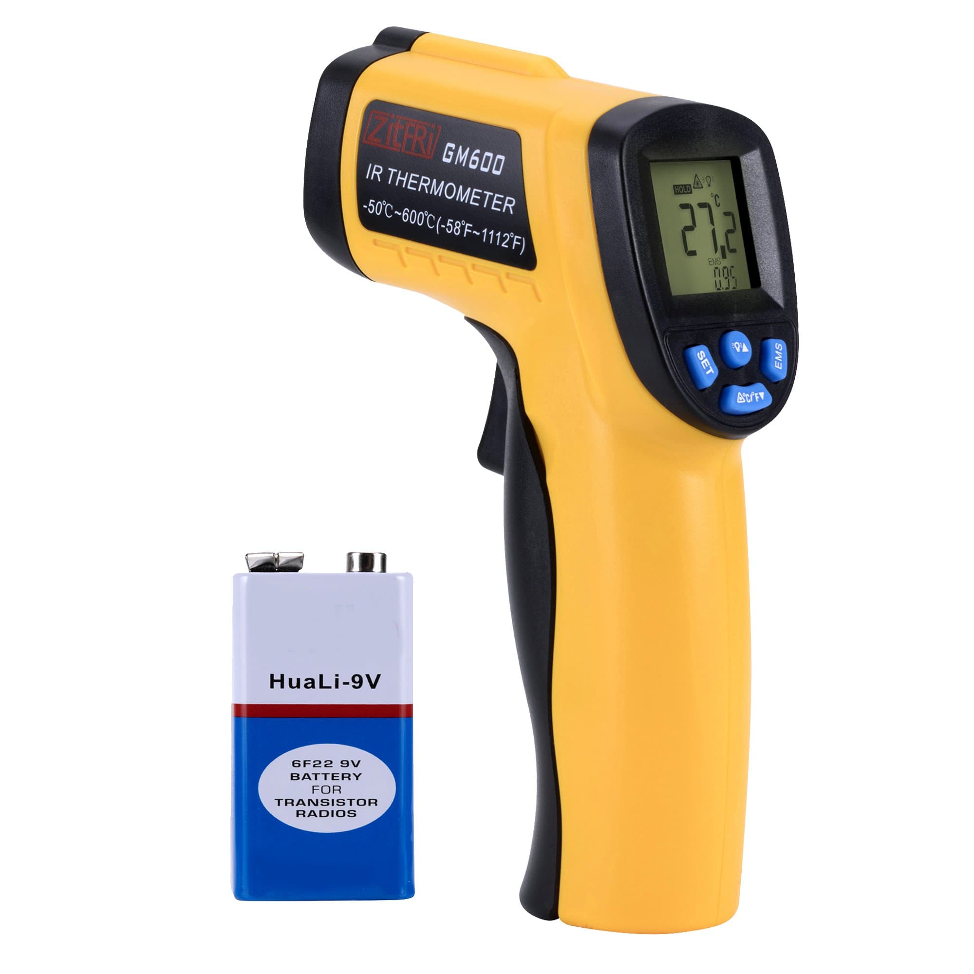 Infrared Thermometer, ZITFRI Non Contact Laser IR Infrared Thermometer Lasergrip -50℃ -- 600℃(-58℉ -- 1112℉) Digital Temperature Gun with LCD Backlight, Over-temperature Alarm & Data Hold
