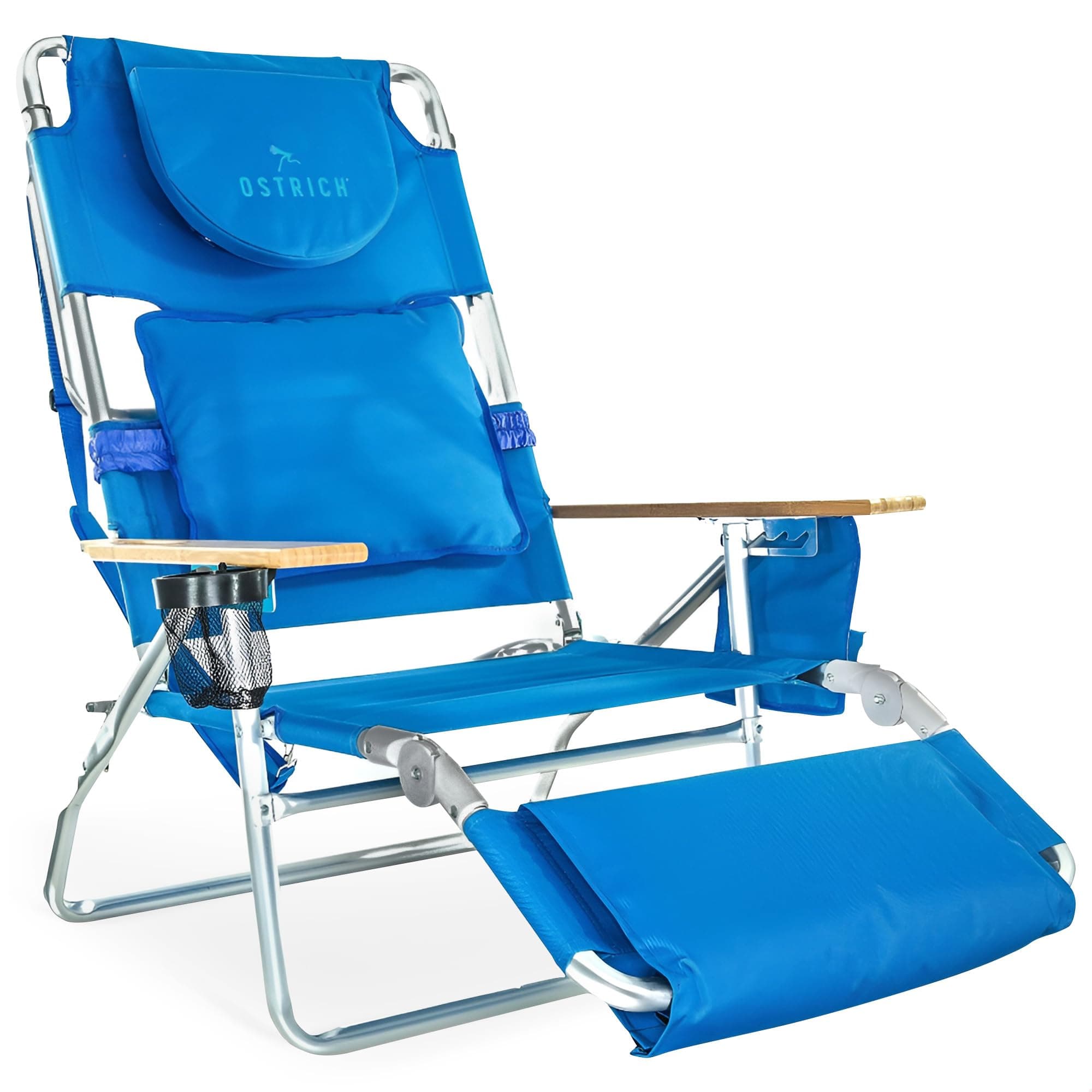 Ostrich The Deluxe 3N1 Lightweight Lawn Beach Reclining Lounge Chair with Footrest, Outdoor Furniture for Patio, Balcony, Backyard, or Porch, Blue
