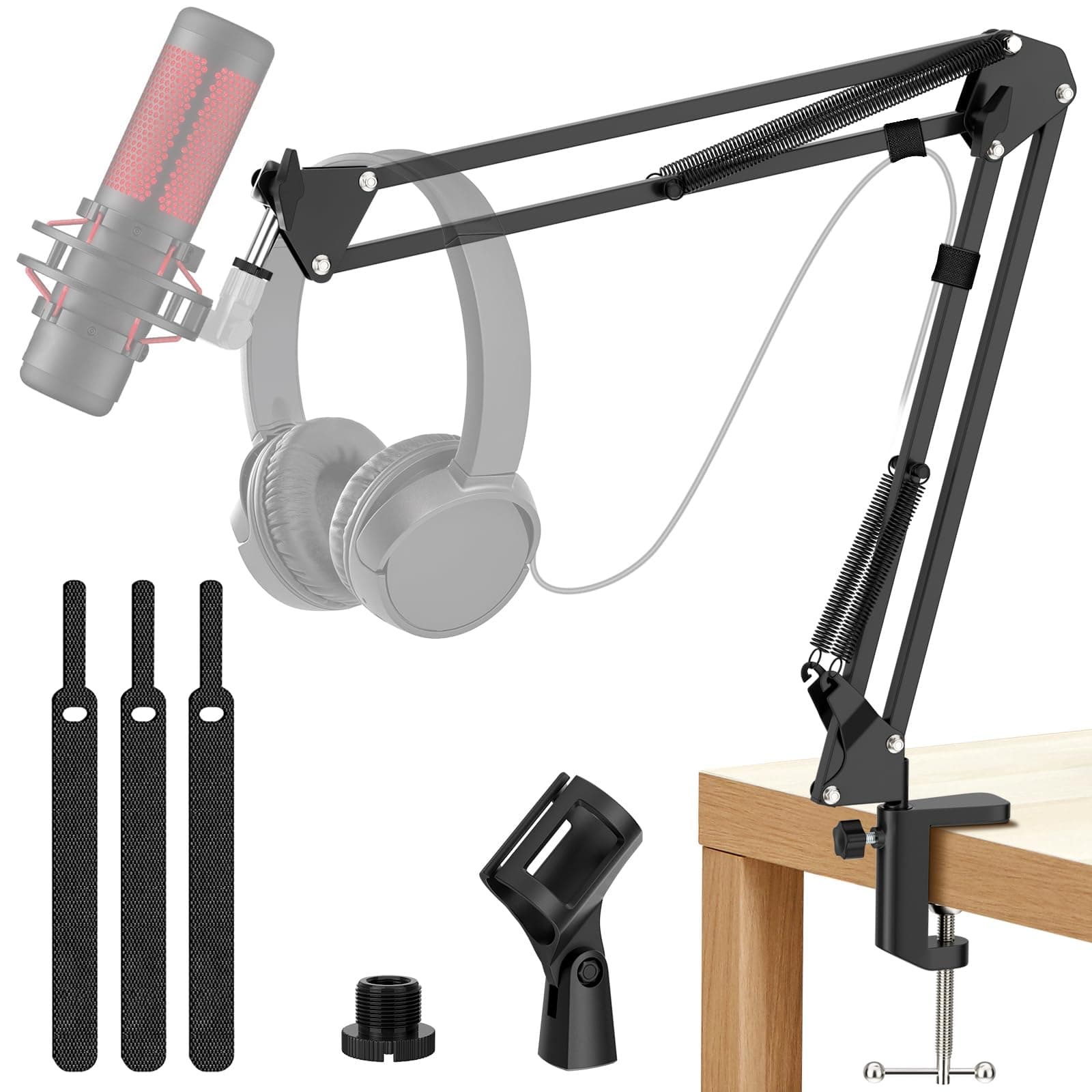K KASONIC Microphone Stand, Adjustable Microphone Desk Stand for HyperX Mic Boom Arm Stand for Broadcasting Recording, Voice-Over Sound Studio, Stages, Streaming, Singing and TV Stations