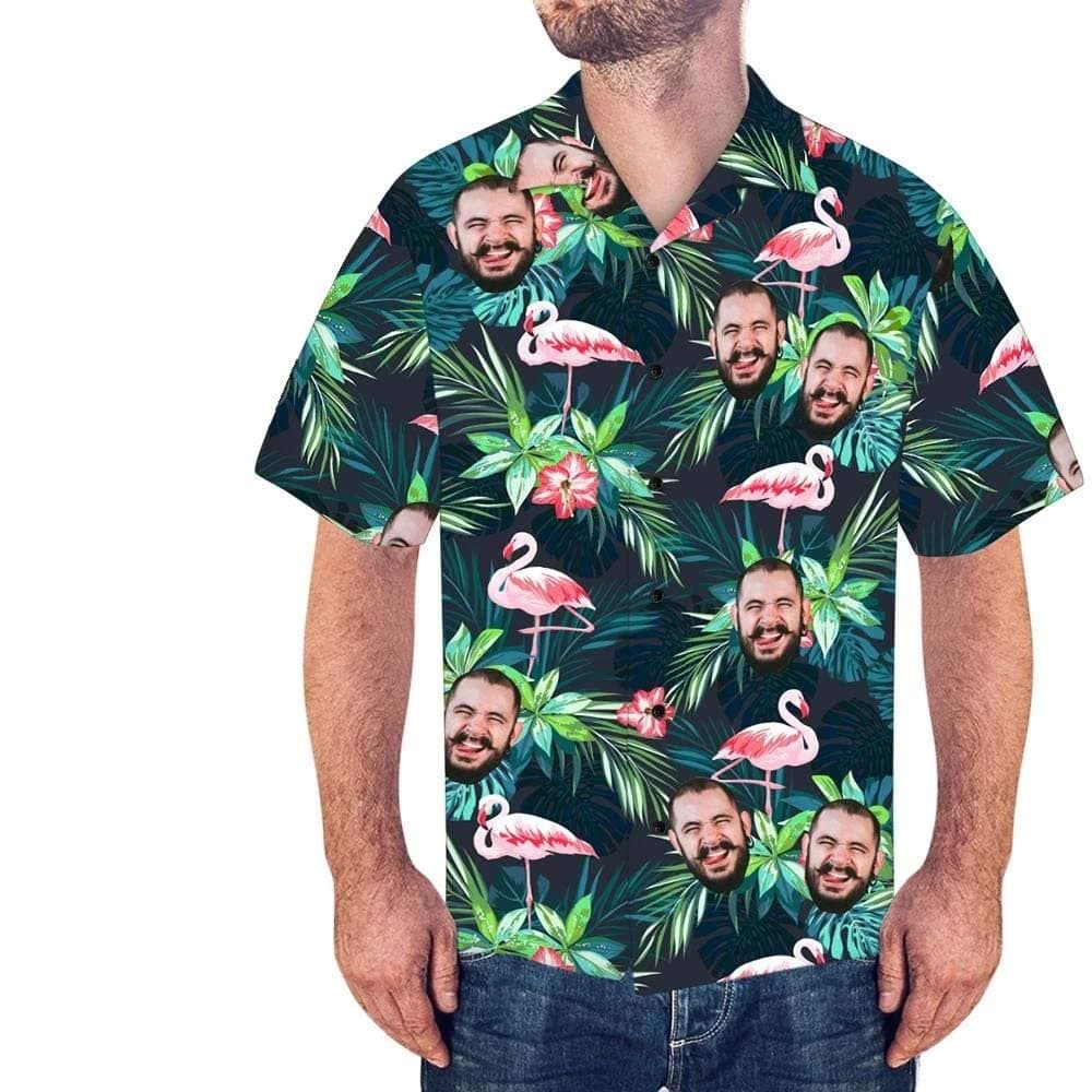 Custom Hawiann Tropical Shirt for Men Personalized Face Hawaiian Shirts for Men Short Sleeve Fruits Floral Shirts
