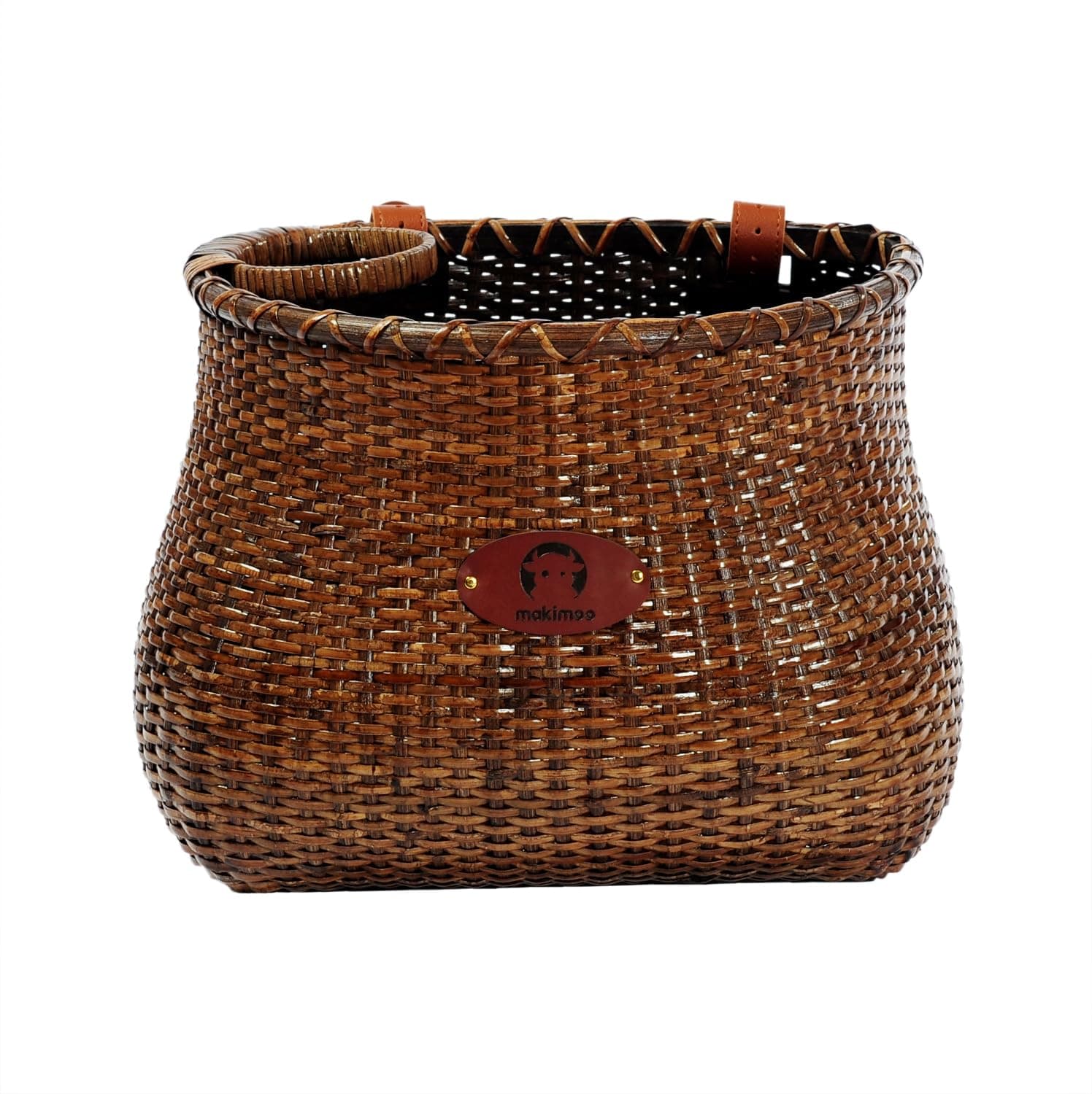 Bike Basket for Women's Beach Cruiser or Scooter The Original Wicker Bicycle Baskets with Built in Cup Holder for Front Handlebar-Classic Vintage Style Handmade Natural Rattan Wicker