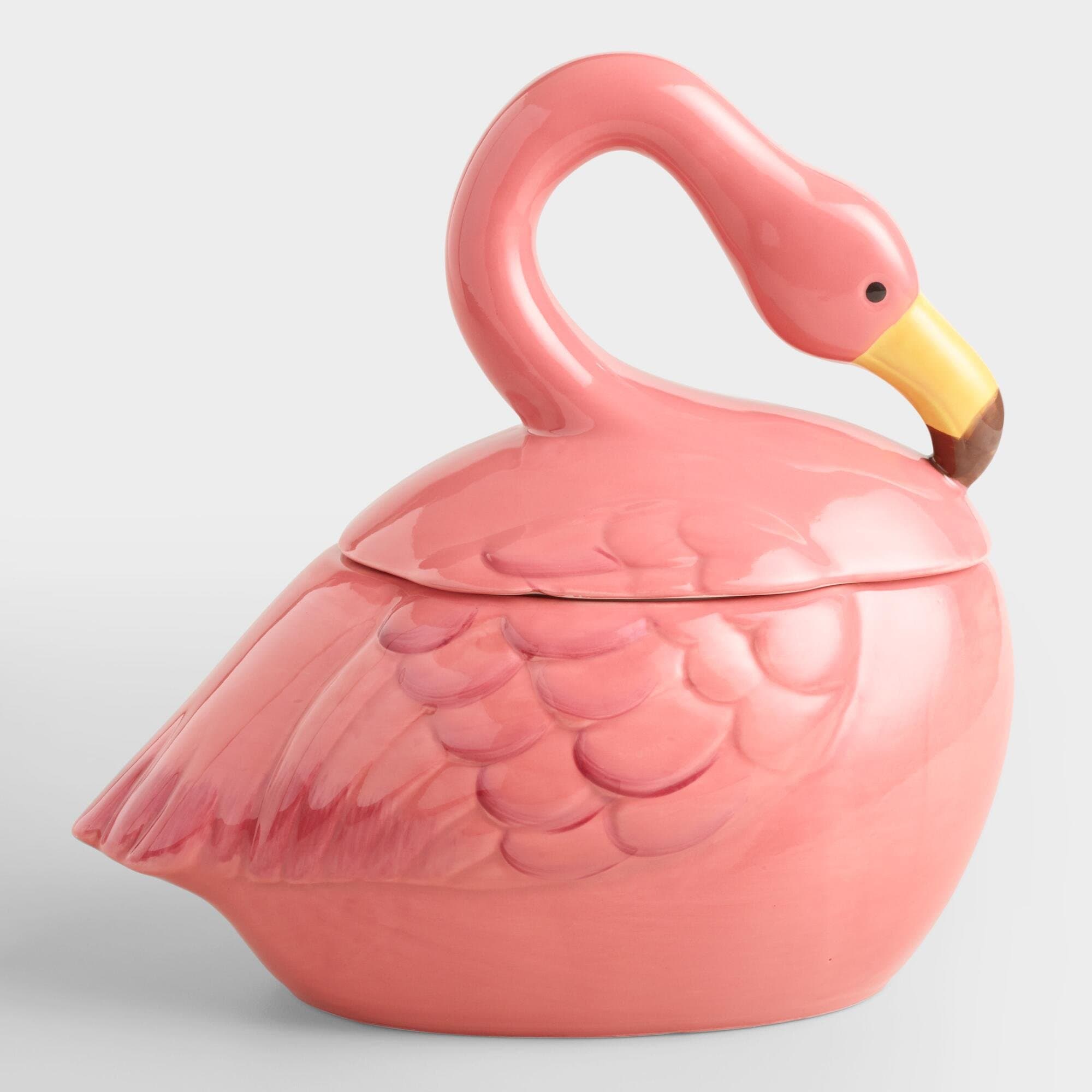 Pink Flamingo Ceramic Cookie Jar
