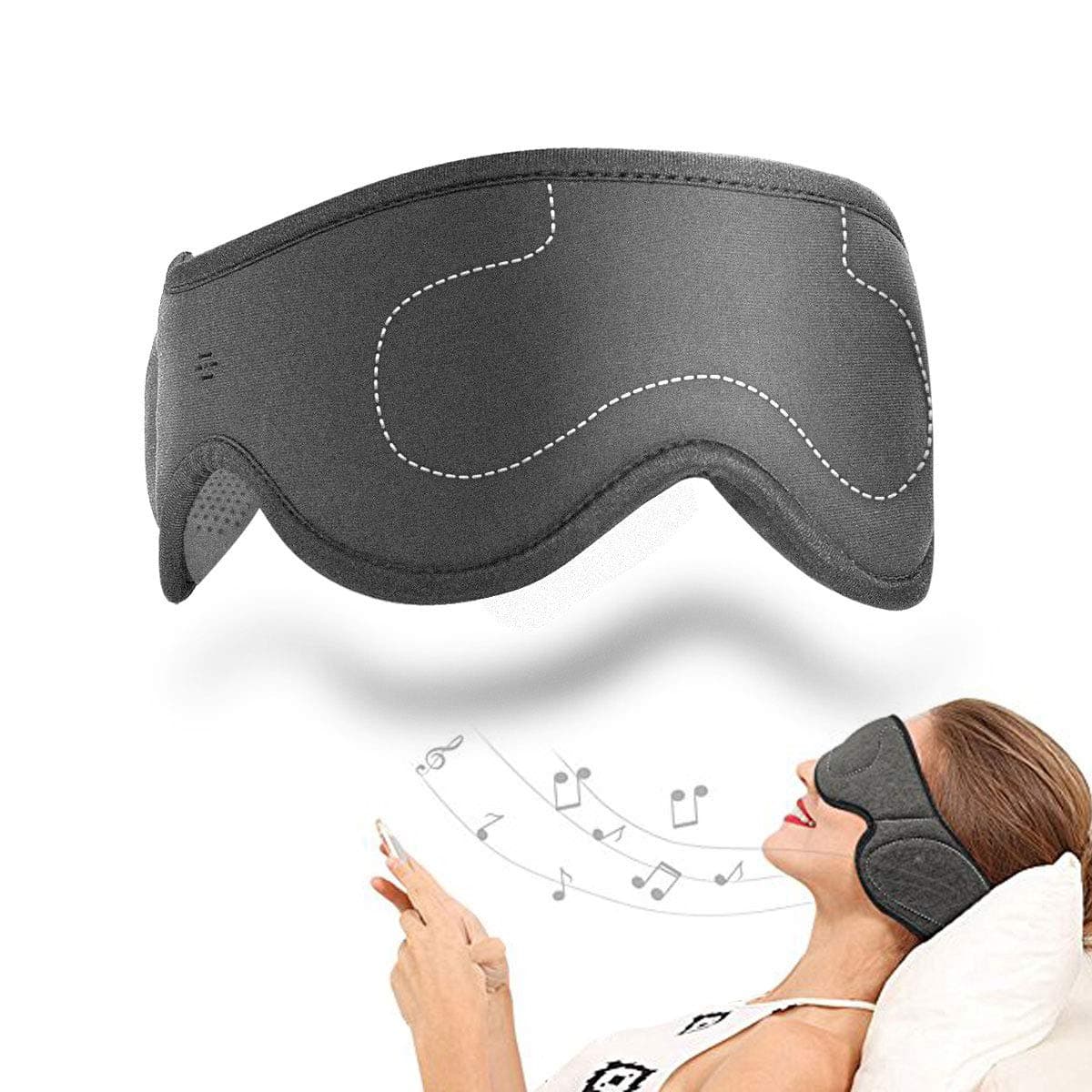 Bluetooth Sleep Eye Mask with Wireless Headphones, Stereo Speakers Noise Cancelling for Sleep, Air Travel, Meditation and Relaxation, Best for Back Sleepers (Dark Grey)