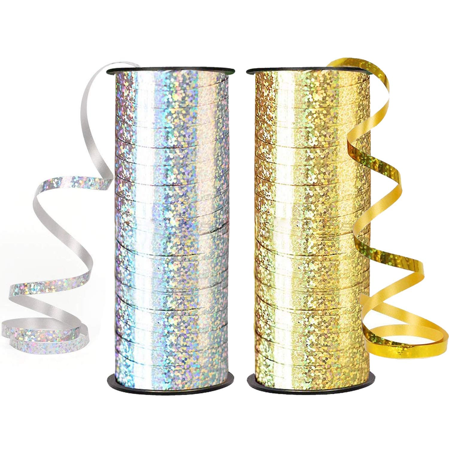 Alledomain 2 Pack Balloon Ribbon 100 Yards(91m) Curling Ribbons Crimped Ribbon Metallic Balloon Ribbon Spool for Parties, Festival, Florist, Crafts and Gift Wrapping (Gold & Silver)