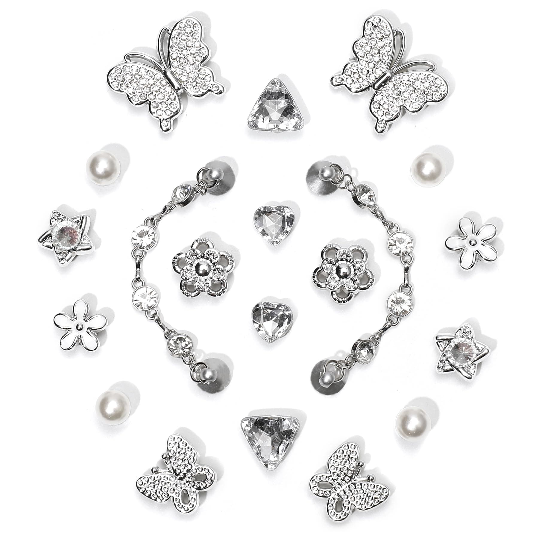 20pcs Bling Gems Plastic Butterfly Flower Sparkling Rhinestones Pearl DIY Shoe Decoration Charms for Women's Party Favor