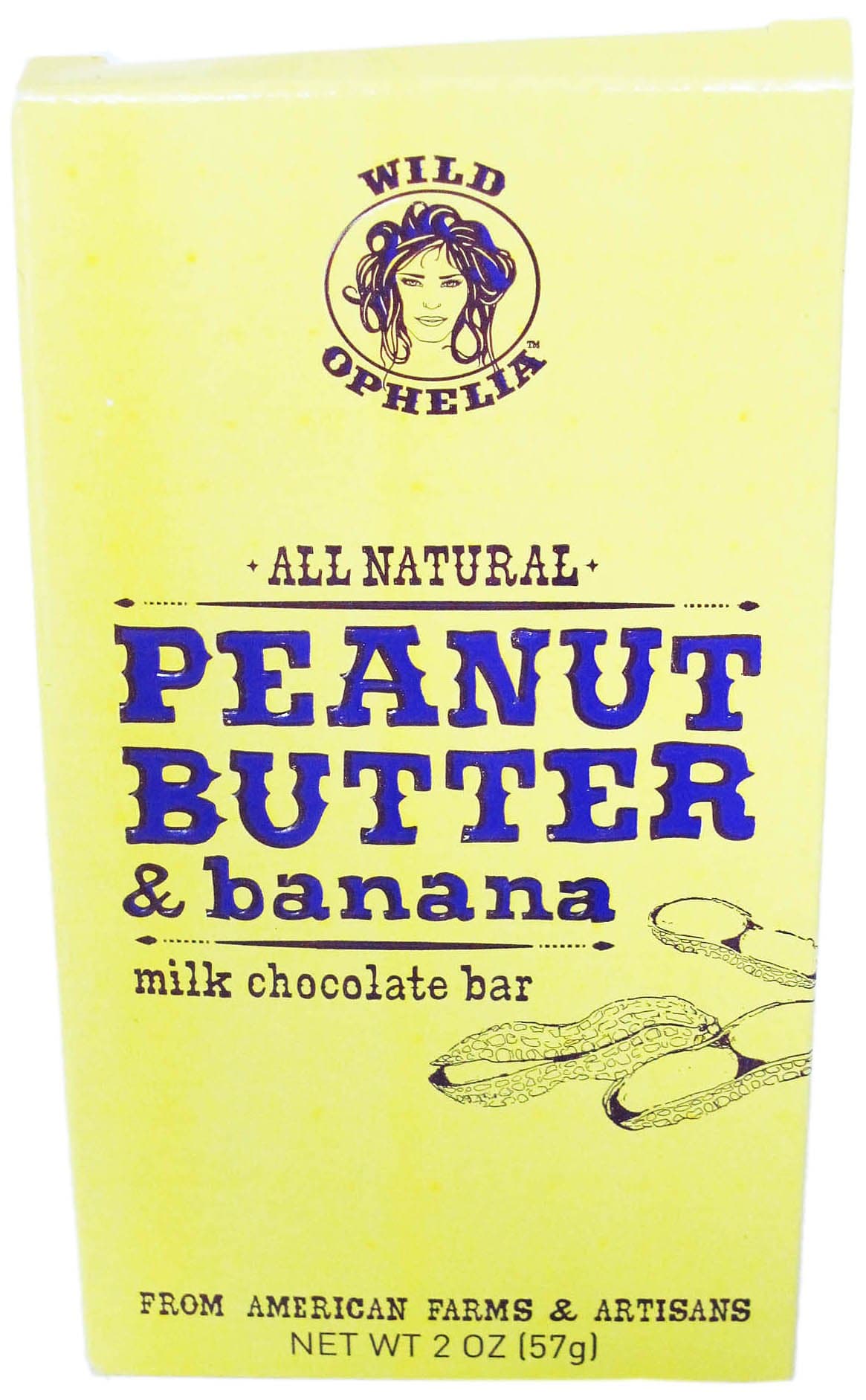Wild Ophelia All Natural Bar, Peanut Butter and Banana Milk Chocolate, 2.0 Ounce
