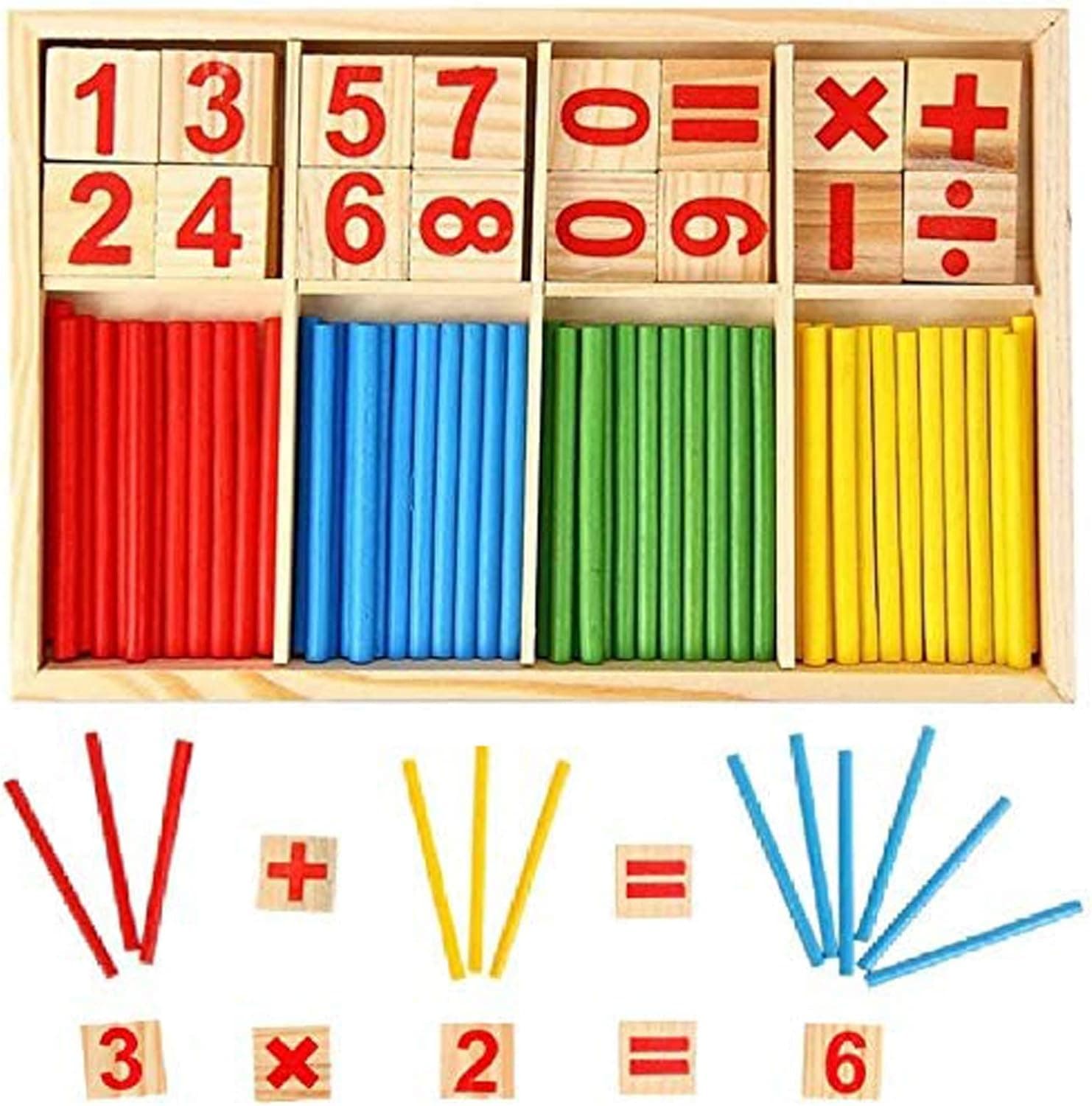 Counting Number Blocks and Sticks | Montessori Preschool Learning Educational Counting Toys for Kids| Homeschool Supplies for Math manipulatives | Toddlers Educational Wooden rods with Storage Tray