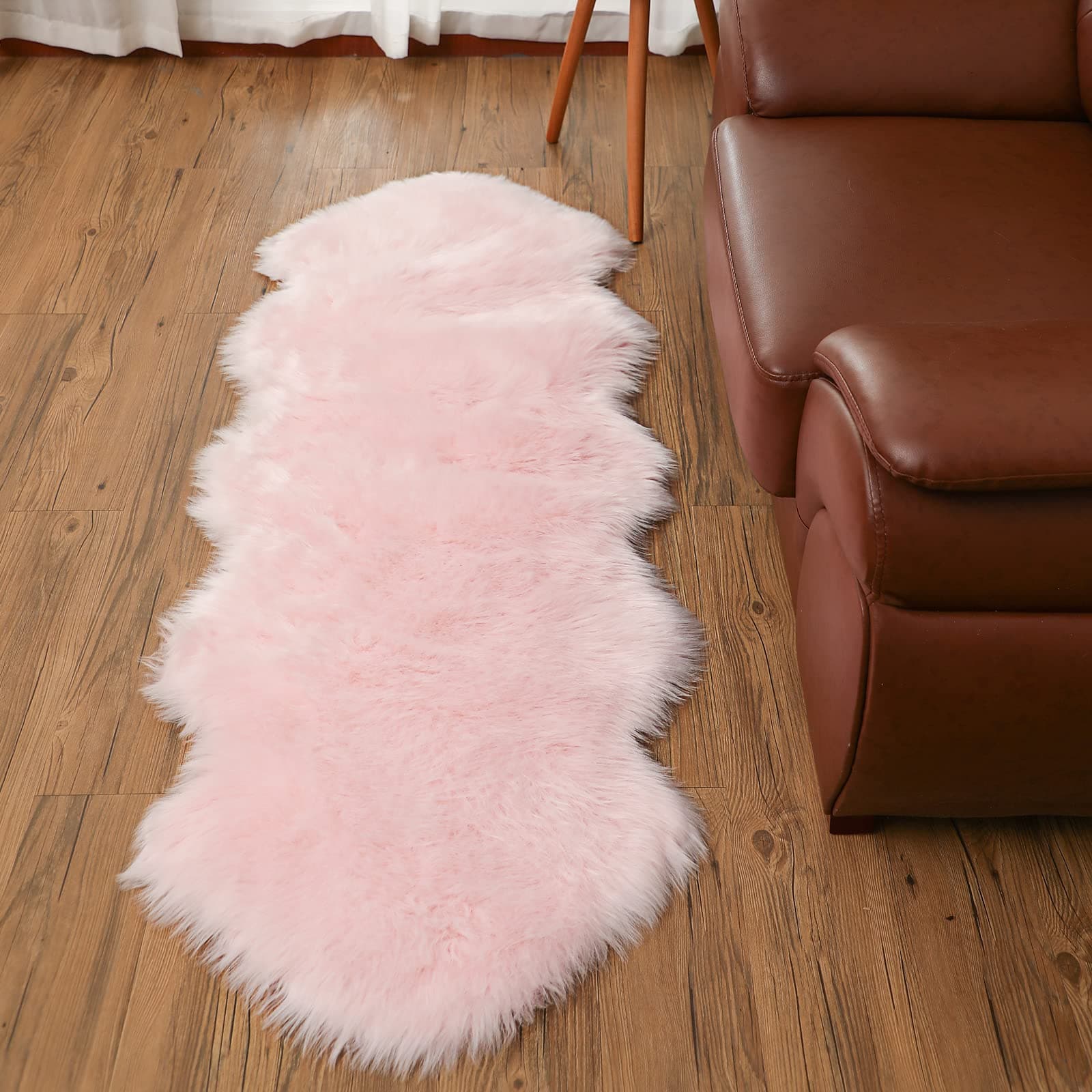 SXYHKJFaux Sheepskin Rugs, Soft Fluffy Faux Chair Cover Hairy Washable Carpet Non Slip Mats for Chair Bed Sofa Floor with Extra Long Wool (Pink, 60x160cm)