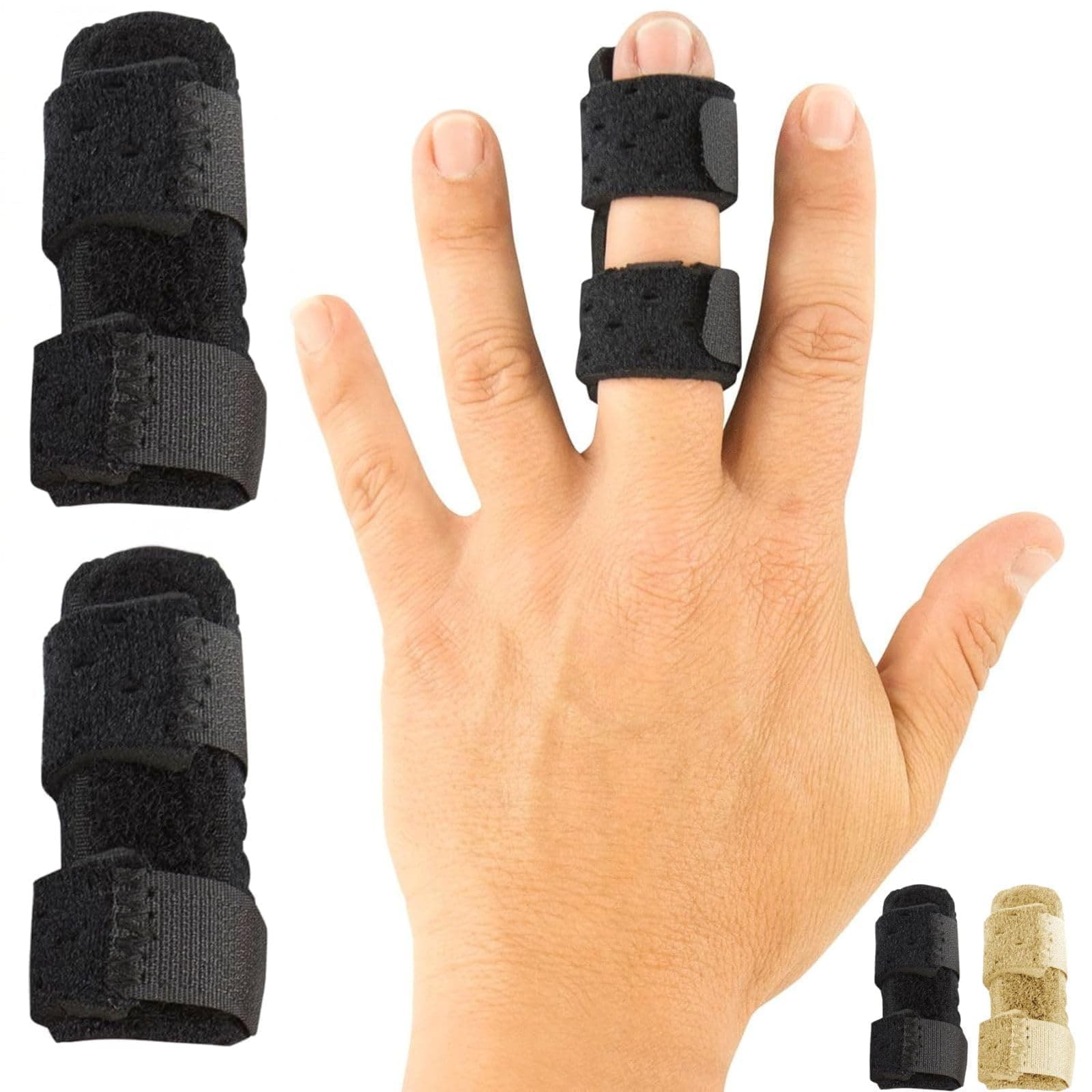 Finger Splint (2 Pack) - Universal Finger Straightener - Broken and Trigger Finger Splints - Brace for Arthritis Pain and Support - Sprain Relief for Middle, Index, Ring, Pinky Fingers (Black)