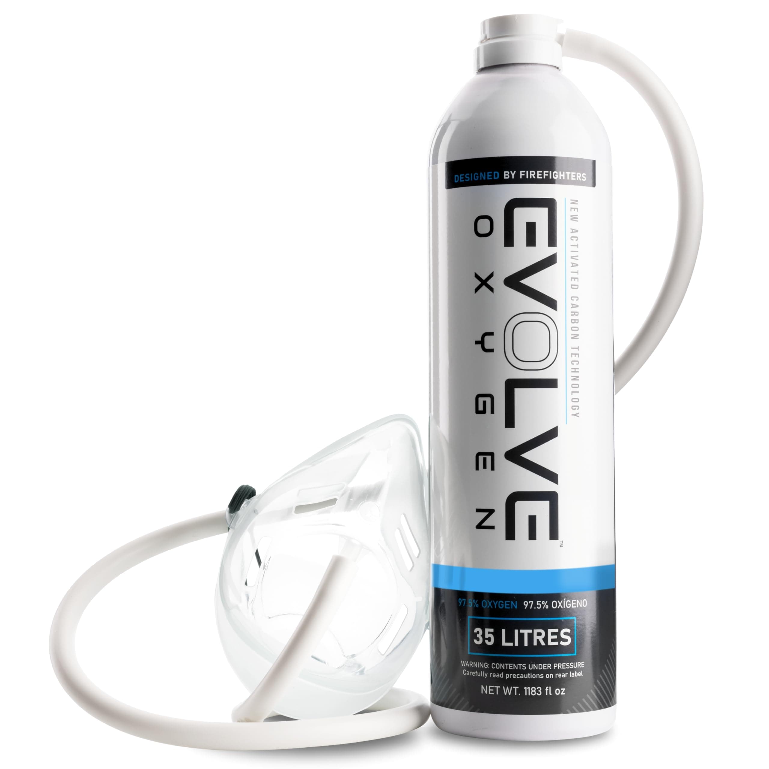 EVOLVE 35-Litre Pure Oxygen Canister with Mask and Tube | Portable Oxygen Can | Ideal for Home Use and Outdoor Activities | Designed by Firefighters | Made in Britain | Pack of 1