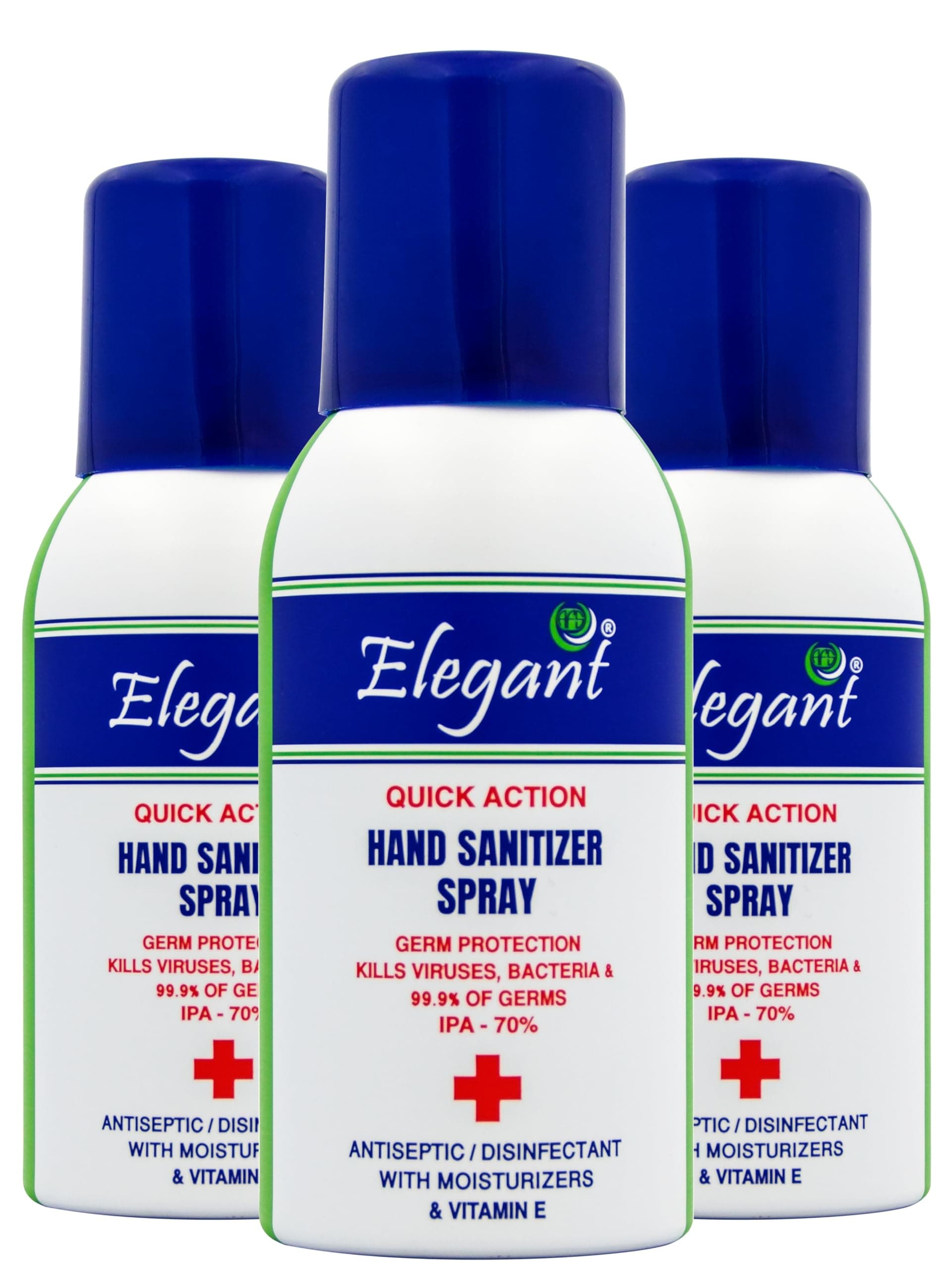 Elegant Hand Sanitizer Spray – 100ml – Pack of 3 – 70% IPA – Advanced Germ Protection – Moisturizers & Vitamin E