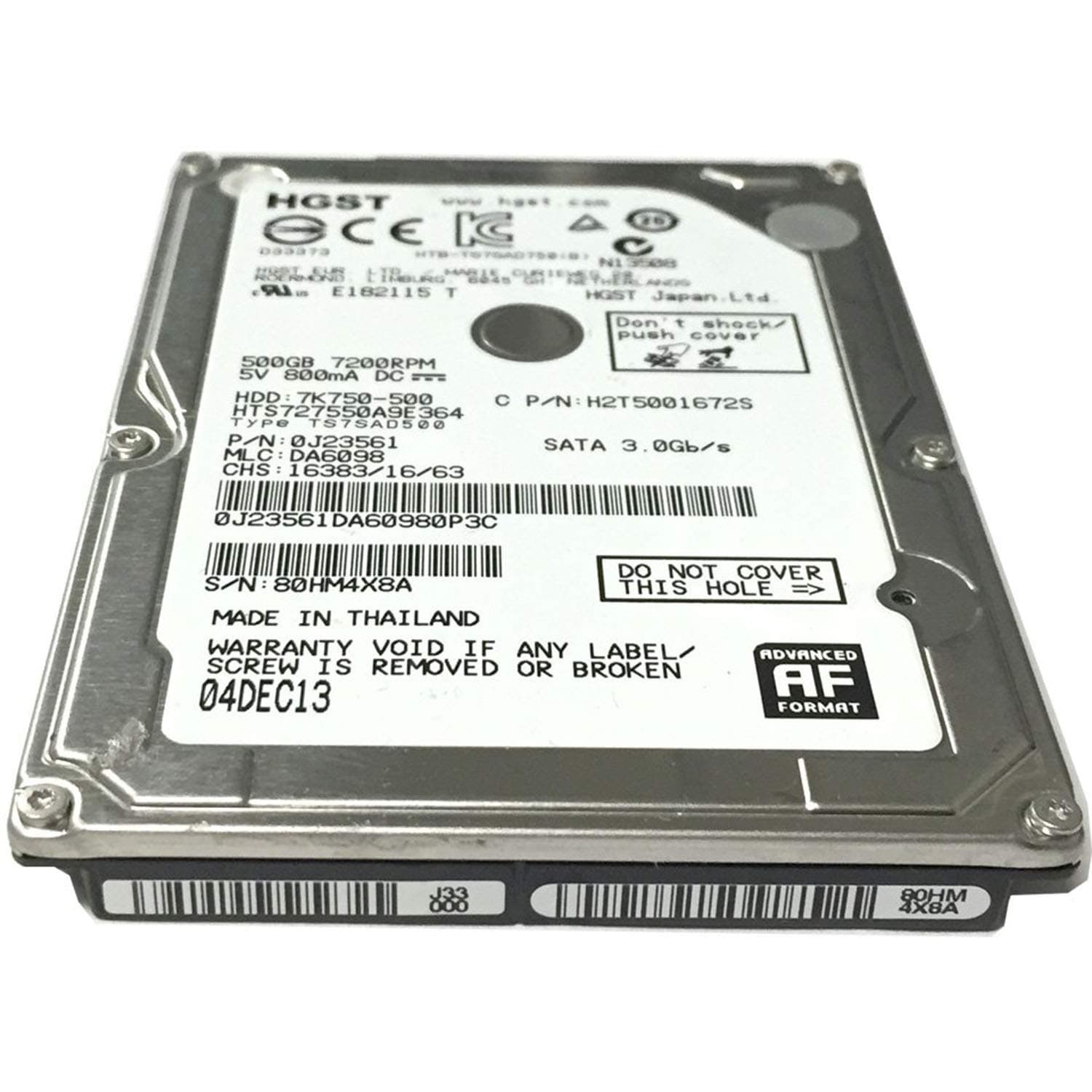 HGST 7K750-500 HTS727550A9E364 (0J23561) 500GB 7200RPM 16MB Cache SATA 3.0Gb/s 2.5" Internal Notebook Hard Drive - w/1 Year Warranty