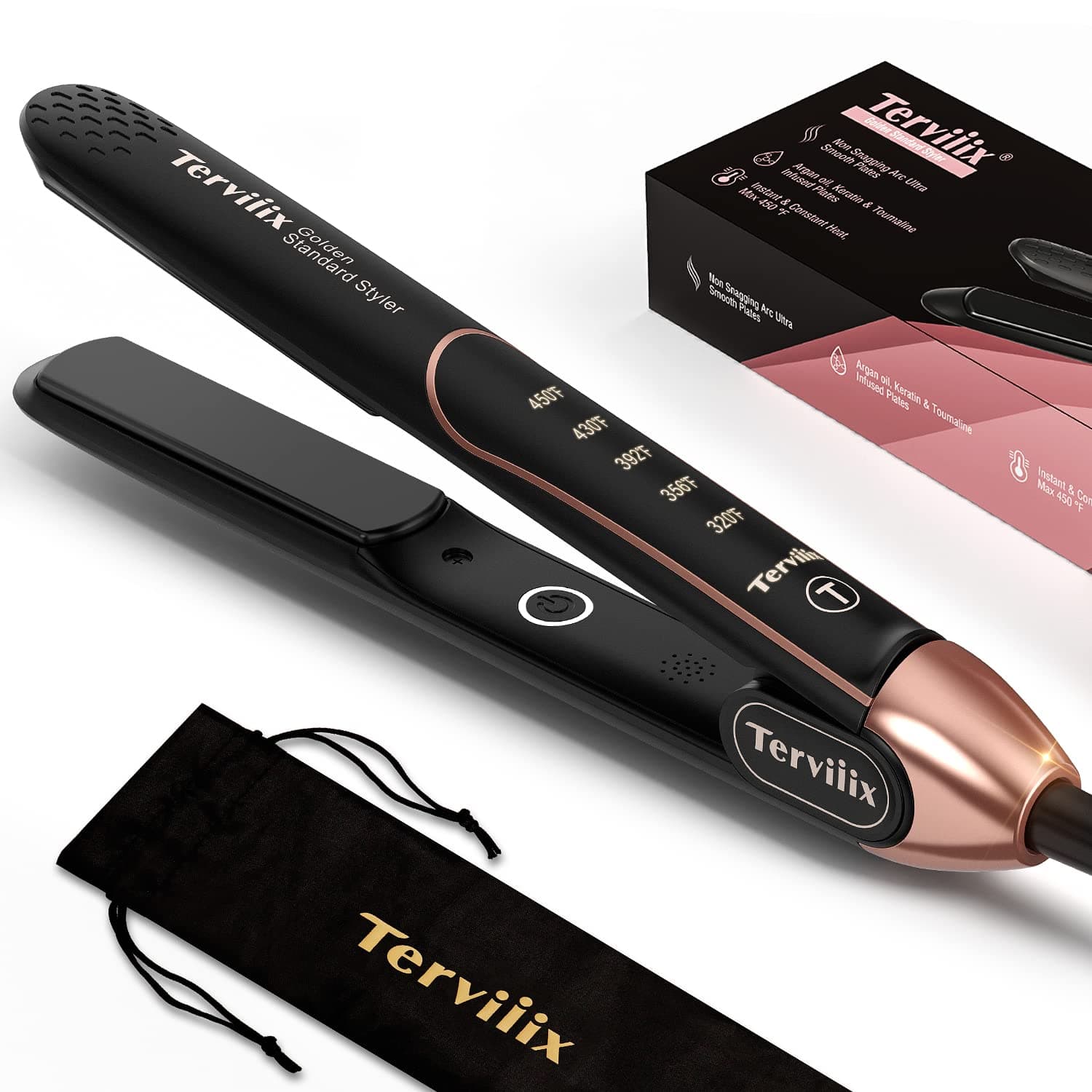 Non-Snagging Ceramic Flat Iron Hair Straightener 1 inch, Plancha De Cabello,3X Less Damage Hair Straightener and Curler, 15s Fast Heating, 5 Adjustable Heats, Max 450°F
