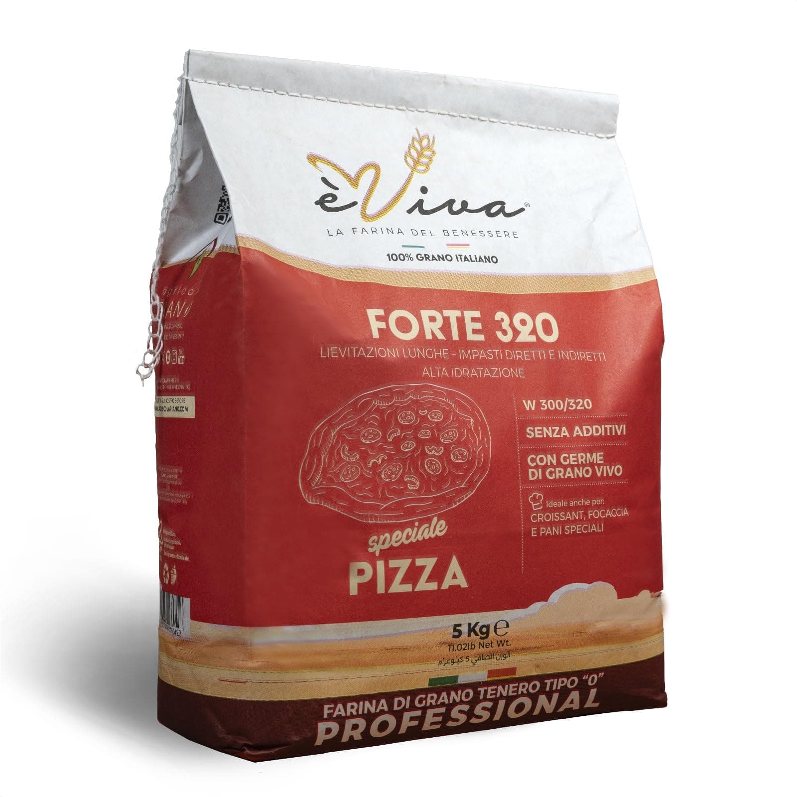 Agricola Piano – Forte 320 | Soft Wheat Flour Type 0, 5 kg, 100% Italian, For Contemporary Pizza, Without Additives, With Live Wheat Germ - High Hydration - èViva