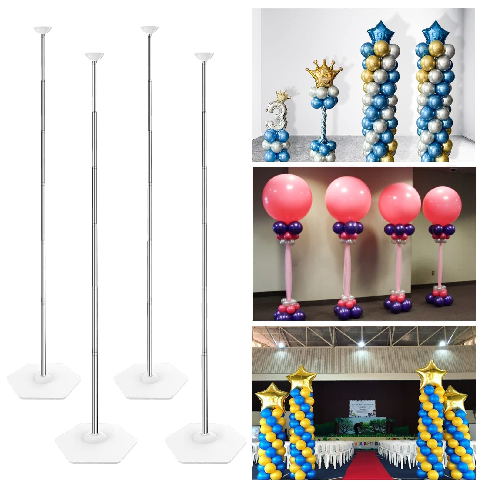YALLOVE Heavy Duty Metal Balloon Column Stand Kit, Set of 4, 2m Height Adjustable Balloon Tower Holder for Indoor and Outdoor Event and Party Decoration, Easy Assemble and Disassemble