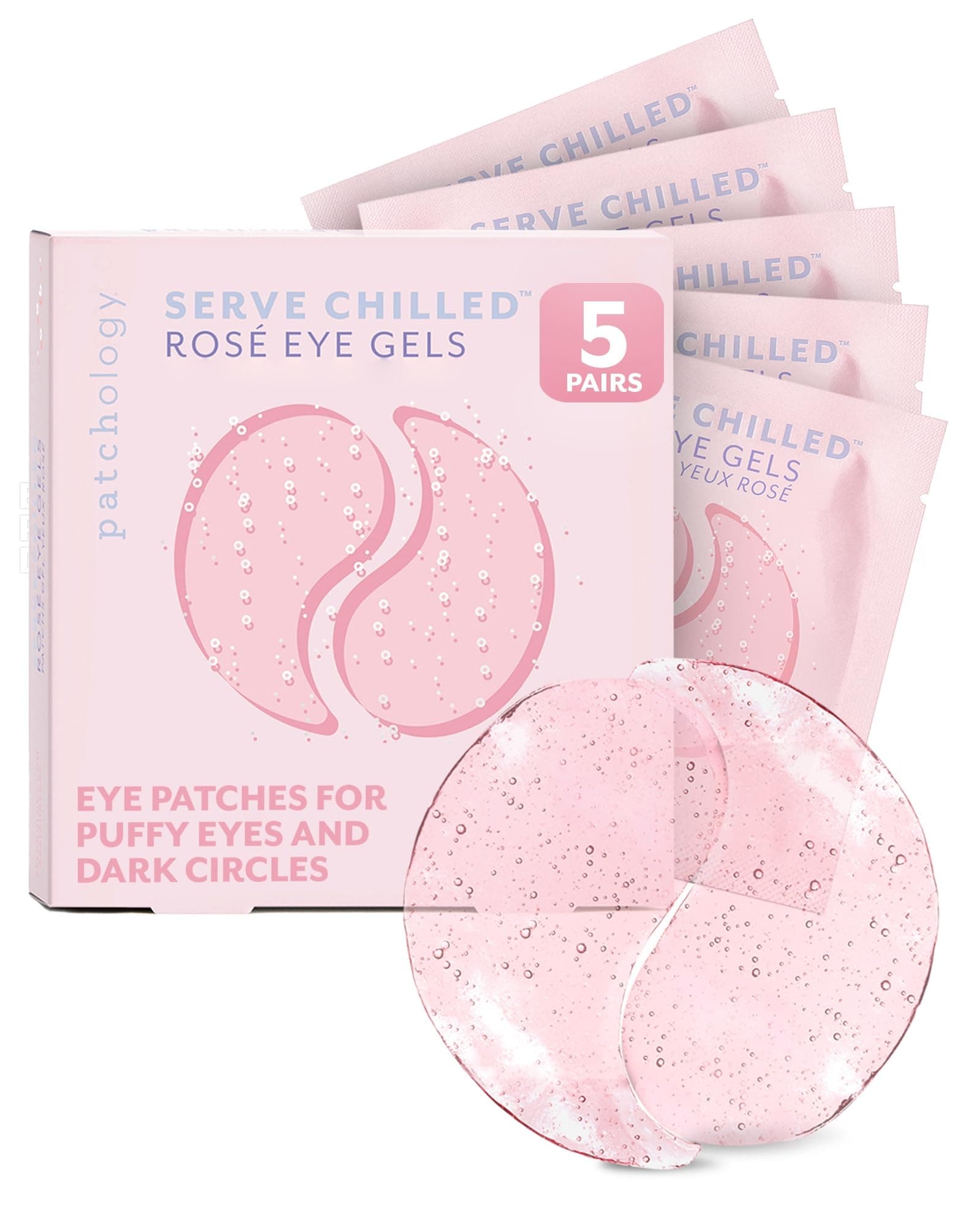 Serve Chilled Rosé Hydrating Under Eye Patches – Hyaluronic Acid & Antioxidant-Infused Eye Masks to Reduce Dark Circles, Puffiness & Fine Lines - Ideal Skincare Essentials (5 Pairs)