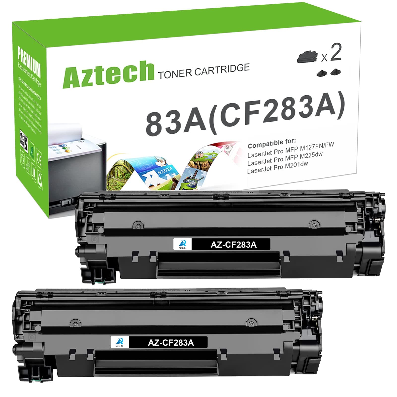 Aztech Compatible Toner Cartridge Replacement for HP 83A CF283A Laserjet Pro MFP M125a M125nw M127fn M127fw M201dw M201n M225dn M225dw (Black, 2-Pack)