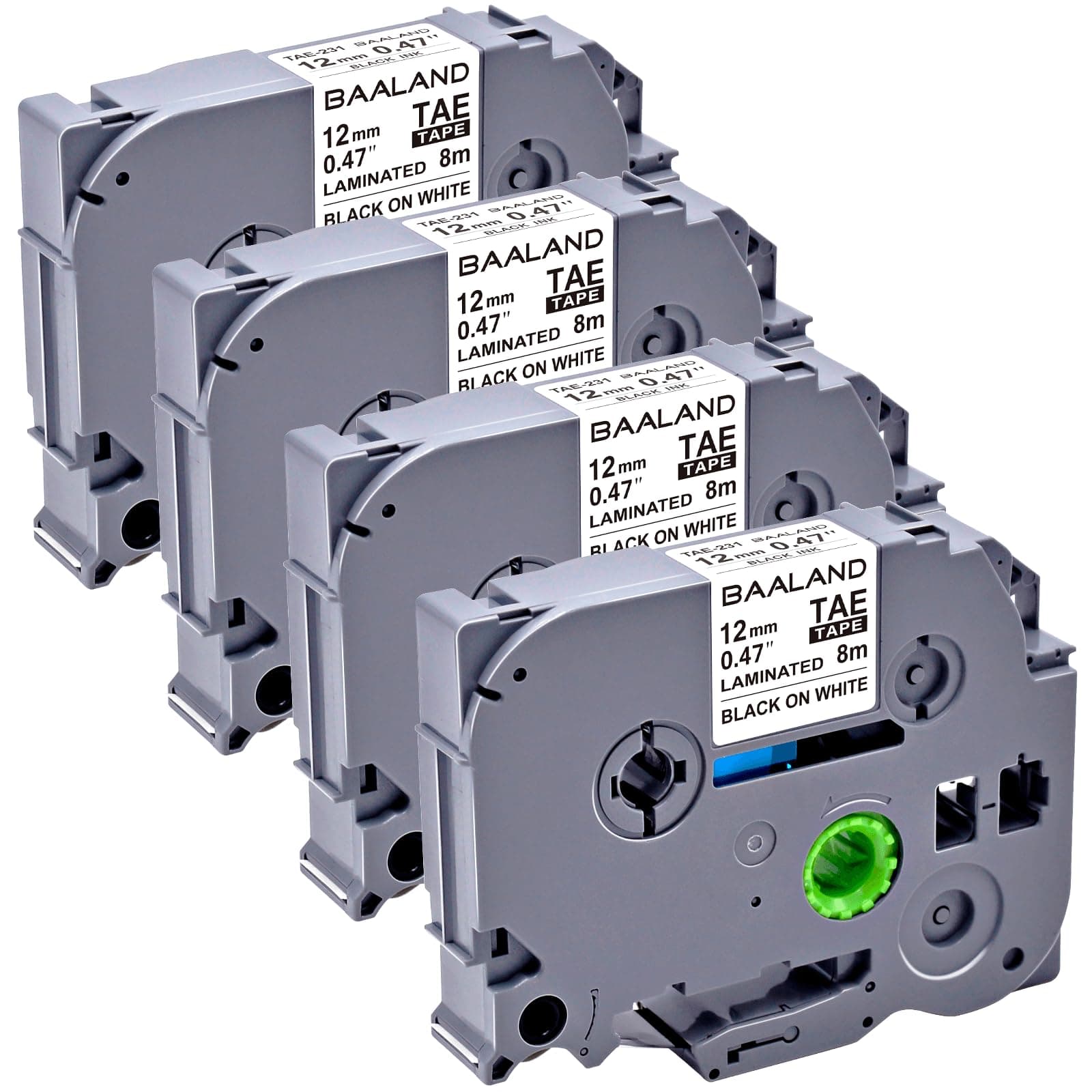 Label Maker Tape Replacement for TZe-231 Brother TZe Tz Tape 12mm 0.47 Laminated White P Touch Label Tape for Brother Label Maker PT-D210 PT-D220 PT-H110 PT-400 DPT-D600 8m (26.2 ft), 4-Pack
