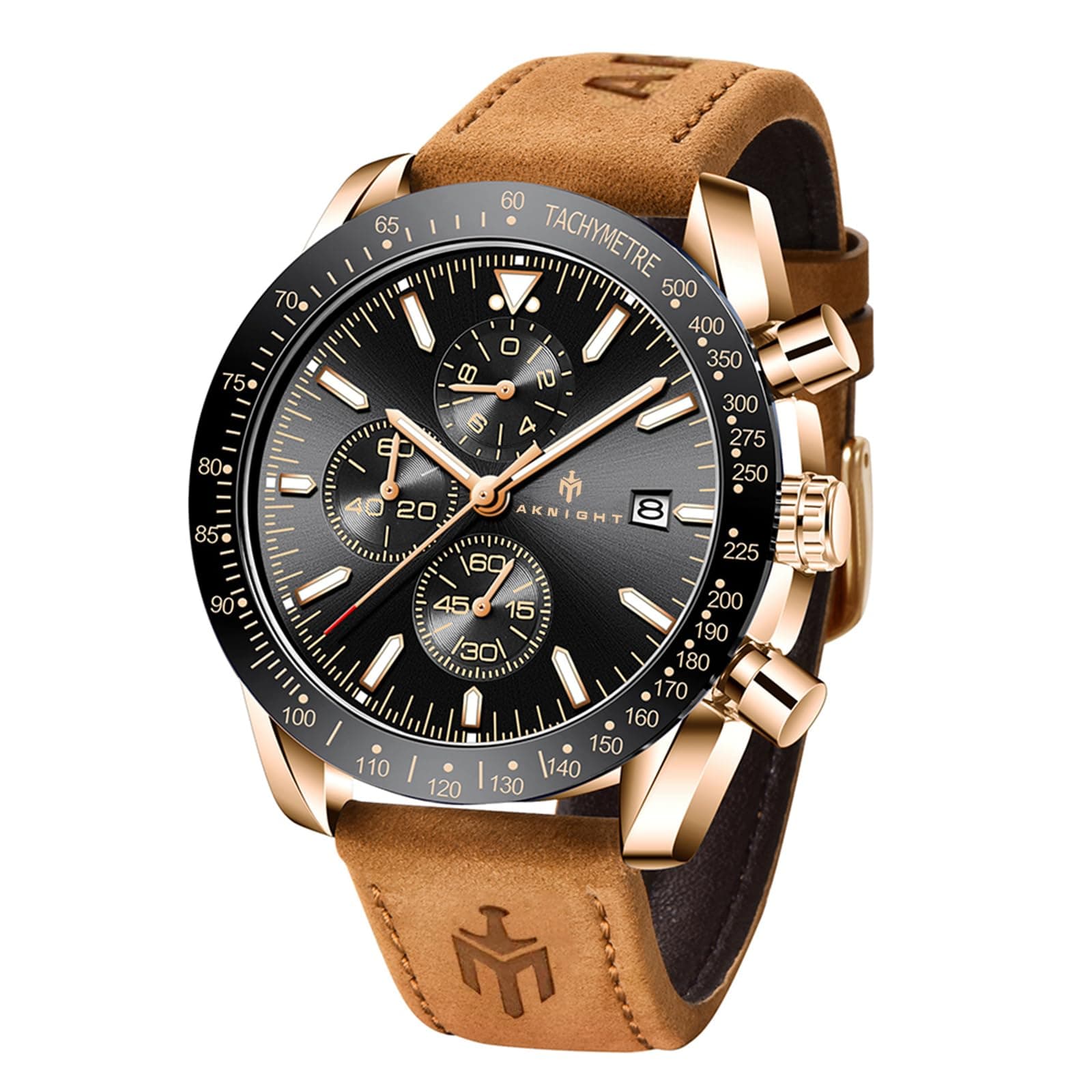 BENYAR AKNIGHT Wristwatch, Men's, Stylish, Luminous Watch, Chronograph, Fixed Bezel, Analog, Calendar, Water Resistant, Japanese Quartz, Leather, Silicone, Stainless Steel Band, Japanese Instruction