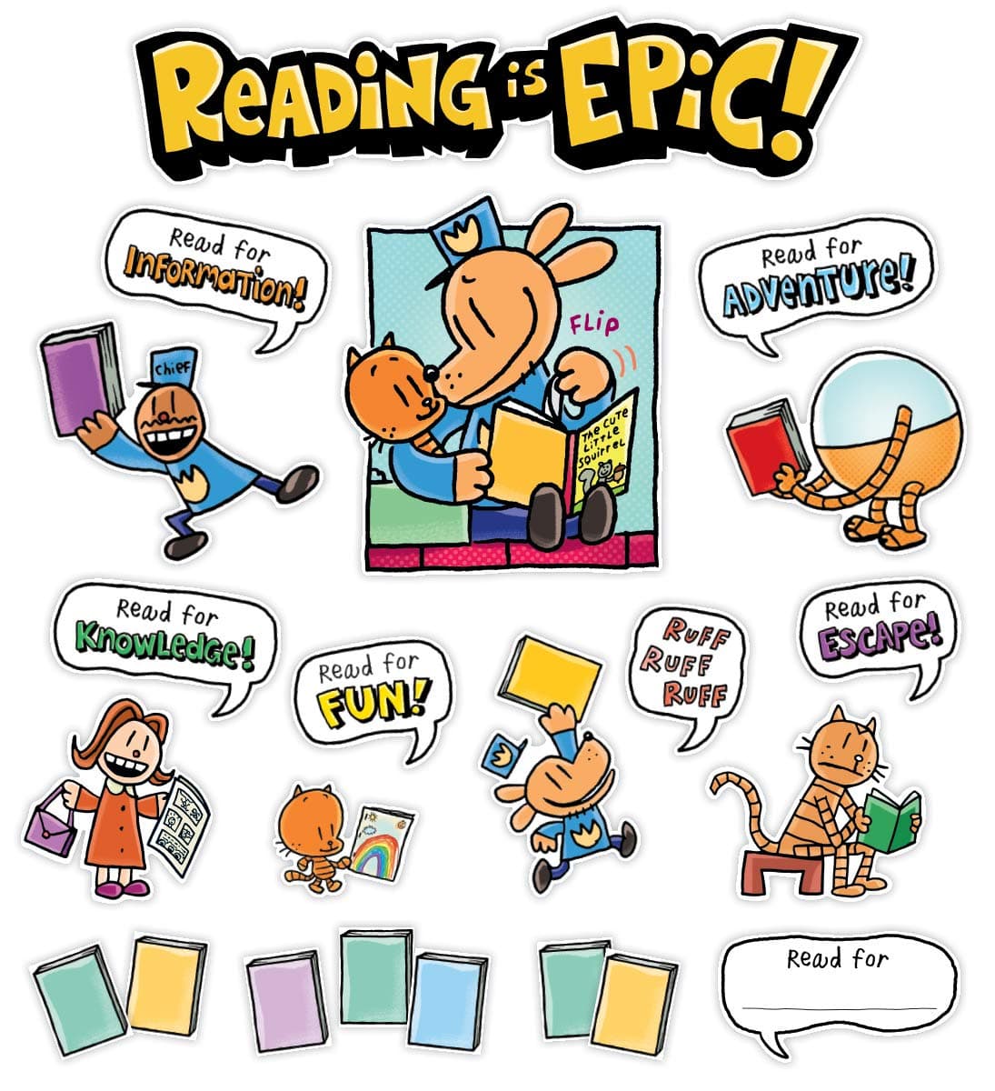 Scholastic Dog Man Reading is Epic! Bulletin Board, Large, Multicolor