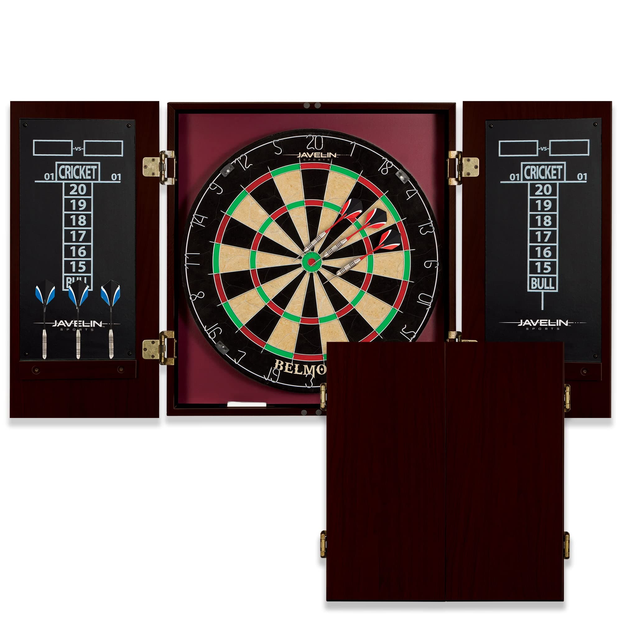 EastPoint Sports Official Size Dart Board Cabinet Set- Easy-Assembly & Complete with 6 Deluxe Steel Tip Darts and Accessories -Premium Darts Set with Scoreboard for Bar Games & Indoor Games