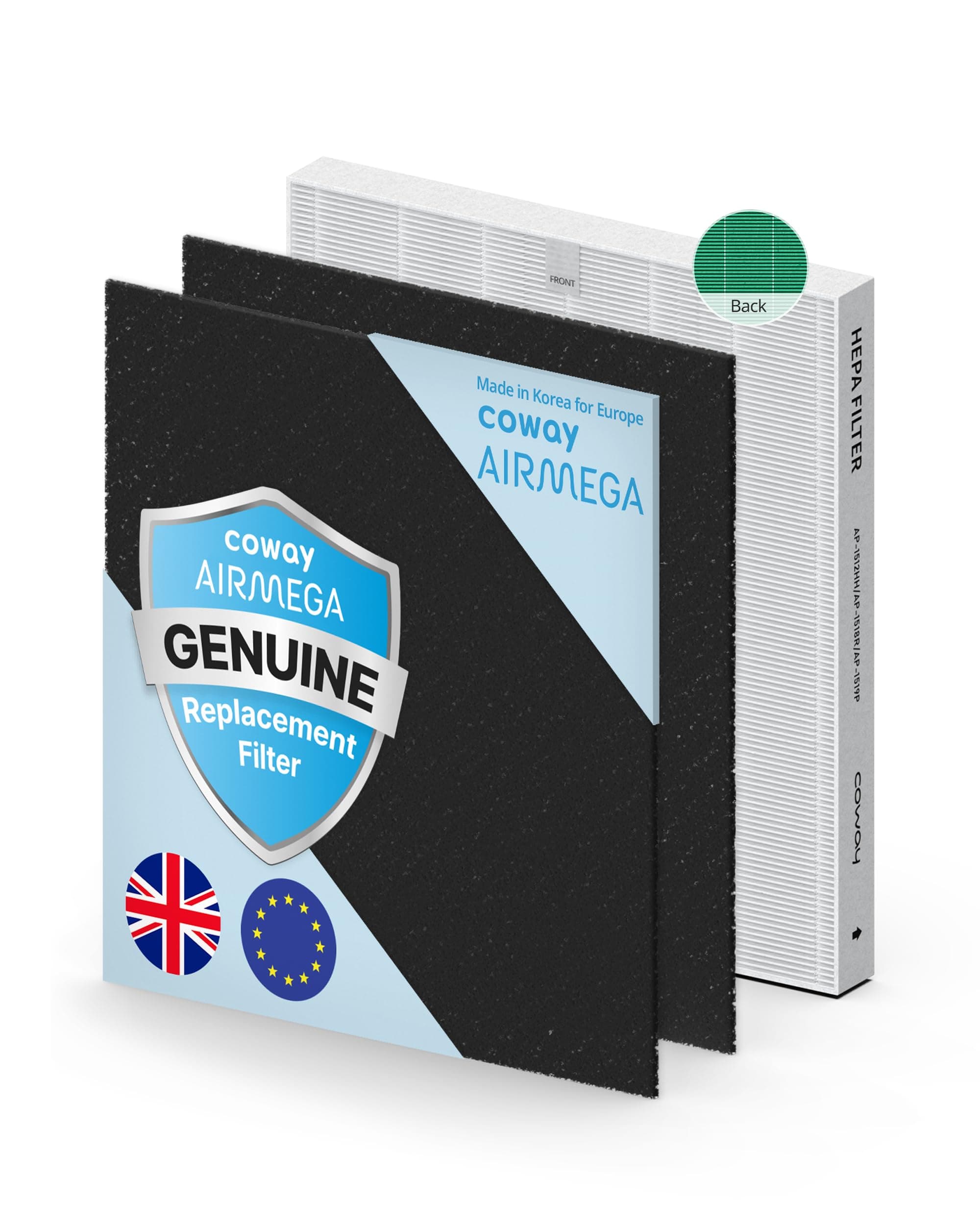 Replacement Filter for AP-1512HH Mighty, AP-1512HHS and AP-1518R Airmega200M air purifiers, Genuine Filter, GreenHEPA Designed for Europe, Made in Korea