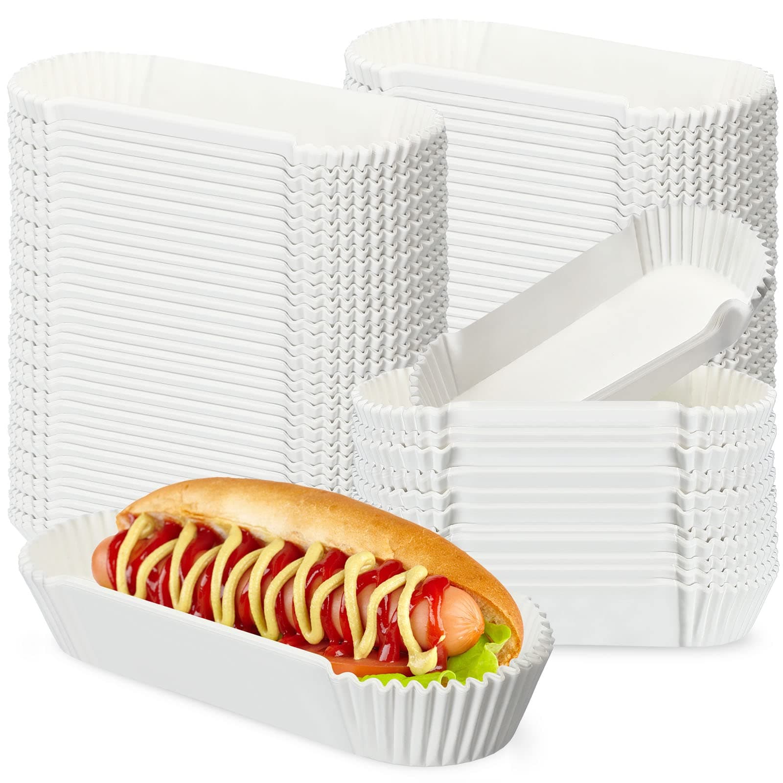 1200 Pcs Hot Dog Trays 6 Inches Fluted Paper Hot Dog Liners Disposable White Paper Food Trays Rectangular Hot Dog Holder Boats Container for Sandwiches Hamburgers Corn Serving Stand Party Festival
