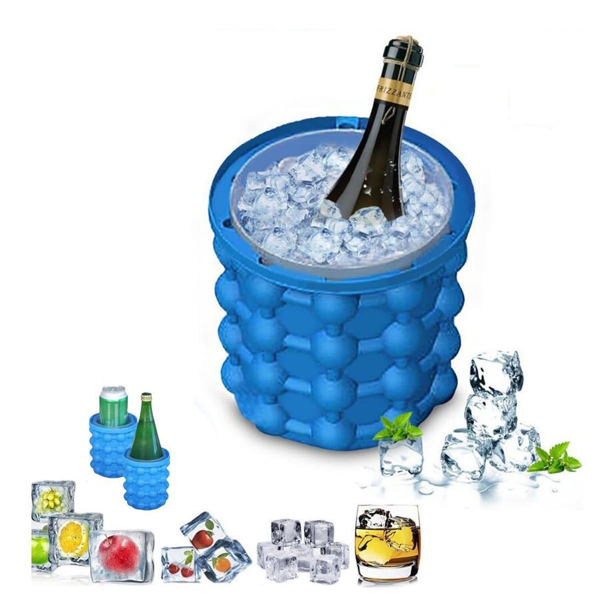 Flexible Ice Cube Tray Ice Cube Maker silicone ice trays Ice Bucket Compact Ice Maker Summer Home Party Ice Cube Tray Planter Cooler for wine or beer (Blue)