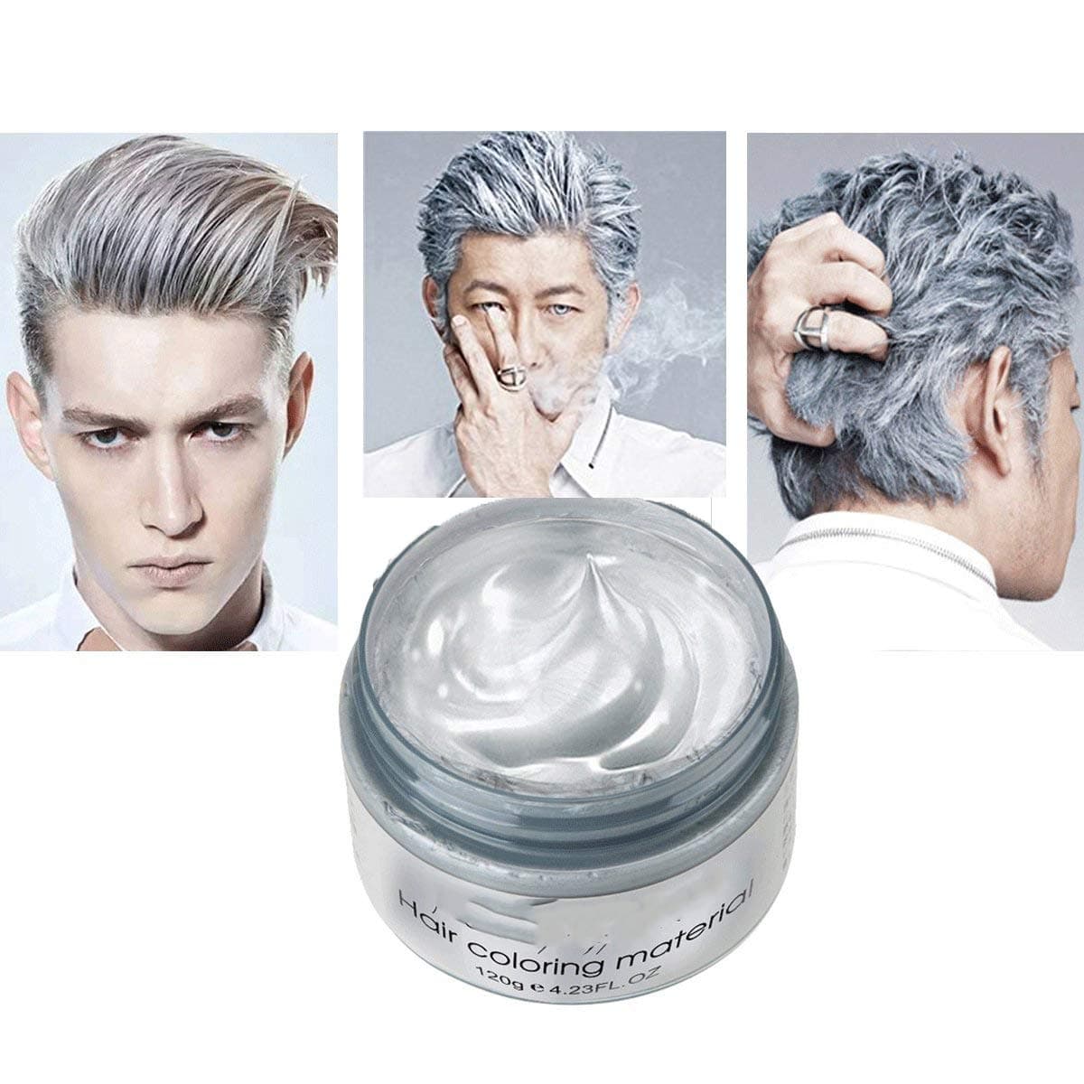 Temporary Silver Gray Hair Wax Instant Hairstyle Dye Styling Cream Mud Hair Pomades for Party, Cosplay, Nightclub, Masquerade, Halloween (silver grey)