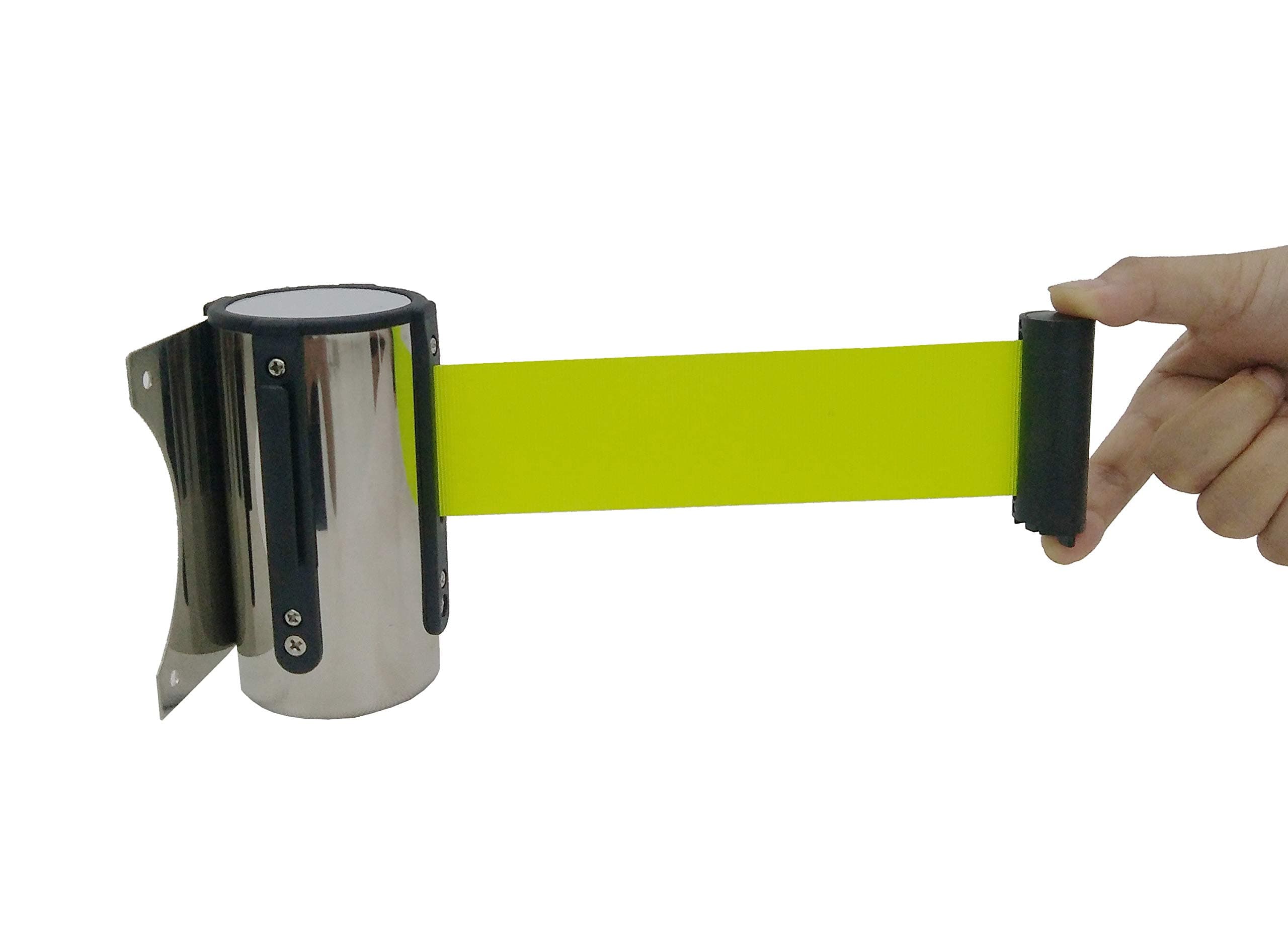 FixtureDisplays® Stanchion Queue Barrier Post Wall Mount Retractable Ribbon 9.5' Belt 12004-8-Neon Green
