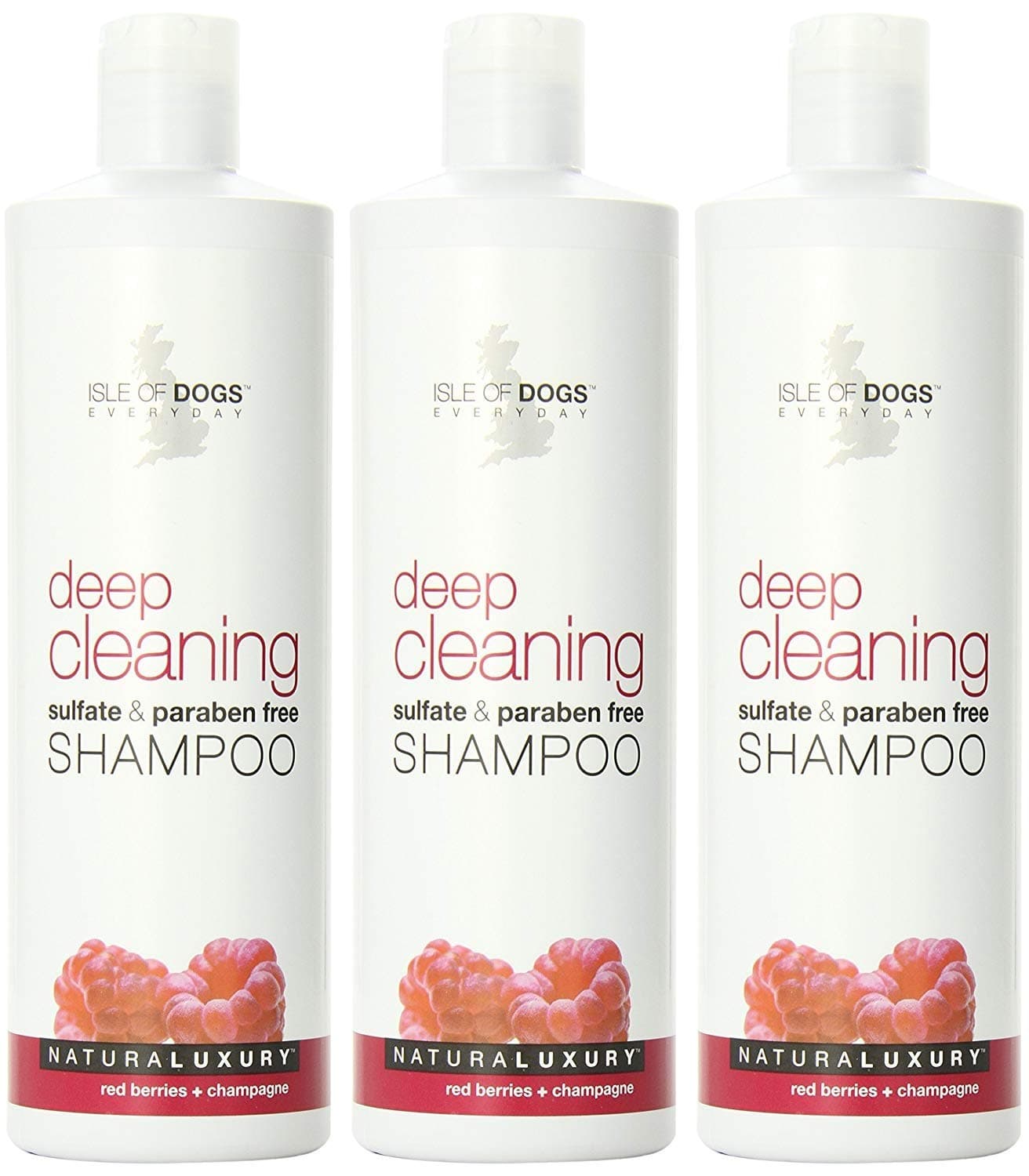 Isle of Dogs 3 Pack of Everyday Deep Cleaning Raspberry + Champagne Shampoo for Dogs, 16 Ounces Per Bottle
