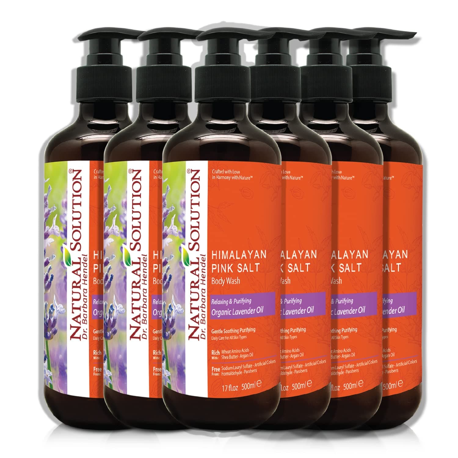 Natural SolutionBody Wash, Organic Lavender Oil with Himalayan Pink Salt, Relax & Purifying By Dr.Barbara Hendel, 17 oz (6-Pack)