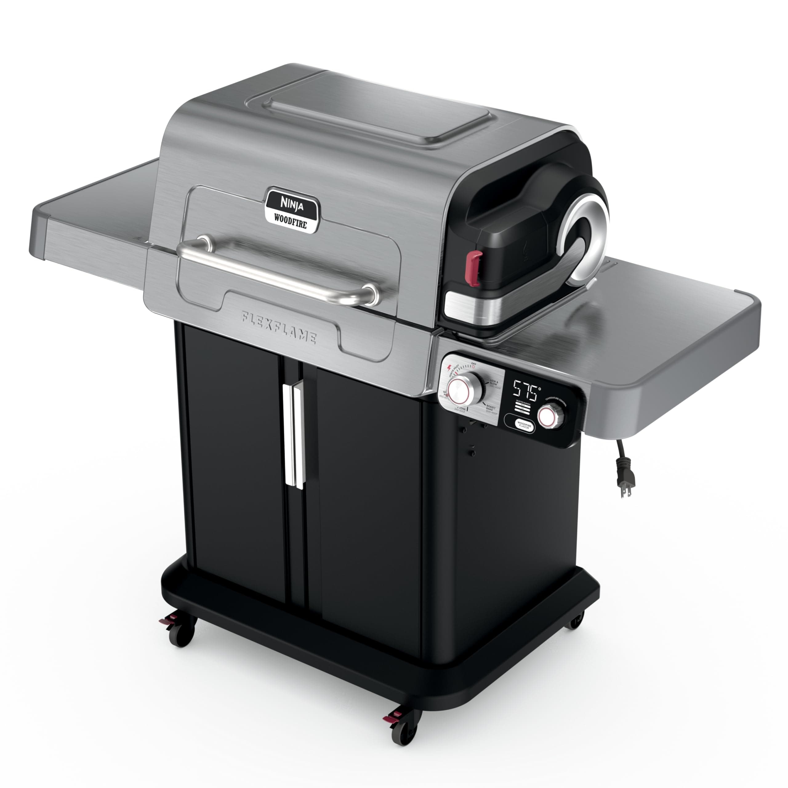 Ninja FlexFlame, Grill and Smoker, Electric and Propane Grill, Roaster, BBQ Grill, 5-in-1 Cooking System, 3 Burner, Digital Control, Outdoor Cooking, Griddle, Pizza Maker, Stainless Steel, PG301