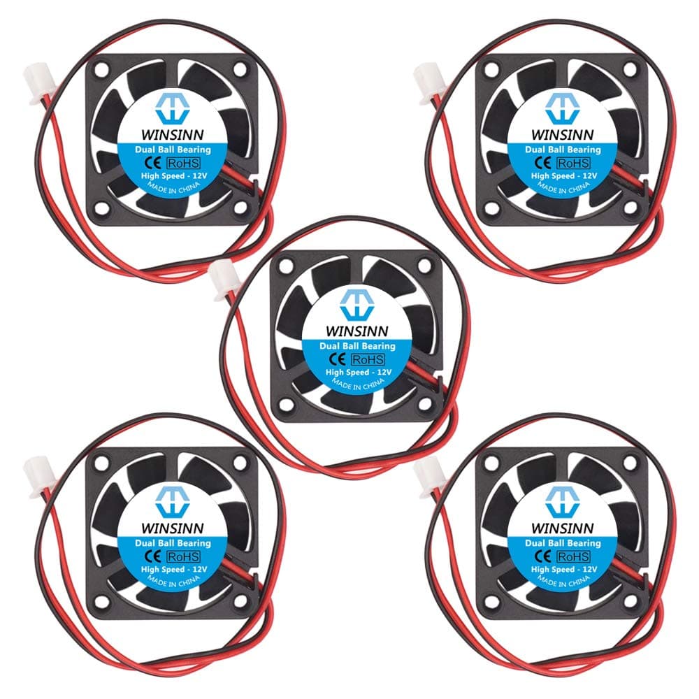 WINSINN 40mm Fan 12V Dual Ball Bearing DC Brushless Quiet Cooling 4010 40x10mm for 3D Printer Extruder Hotend Makerbot MK7 MK8 CPU Chip Arduino - 2Pin 0.1A 1.2W 6000+-5% RPM (Pack of 5Pcs)