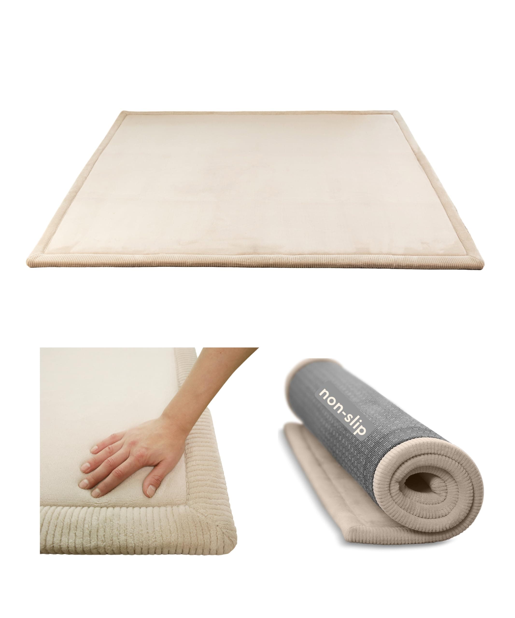 Hakuna Matte CloudSoft Mat for Floor 60" x 80" Beige – Coral Velvet Memory Foam Rug – Non-Slip, Water-Resistant