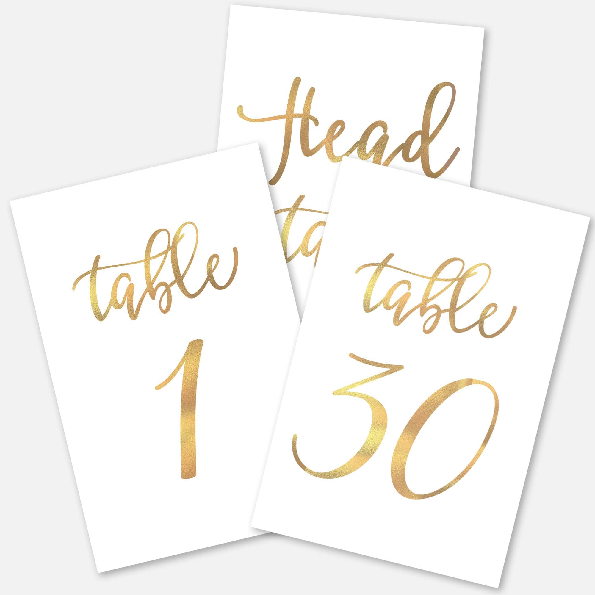 Gold Wedding Table Numbers Cards (1-30 + Head Table) 4x6" Double Sided Modern Calligraphy Foil Design Best for Receptions, Banquets, CafÃƒ©s, Restaurants & Parties by Merry Expressions