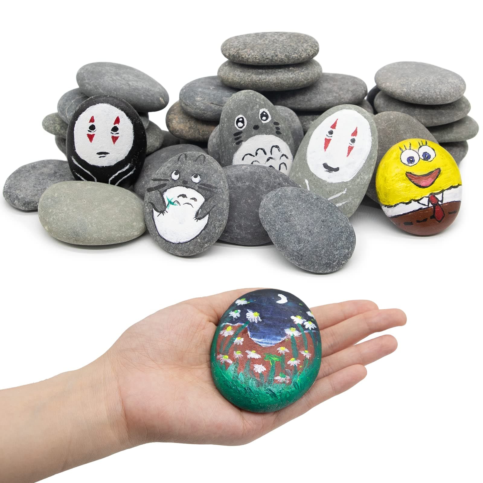 40 Pcs Large Rocks for Painting 25pcs 2-3” & 15pcs 3-4” River Rocks for Painting Natural Flat & Smooth Rocks for Painting for Kids & Adult Craft Gift