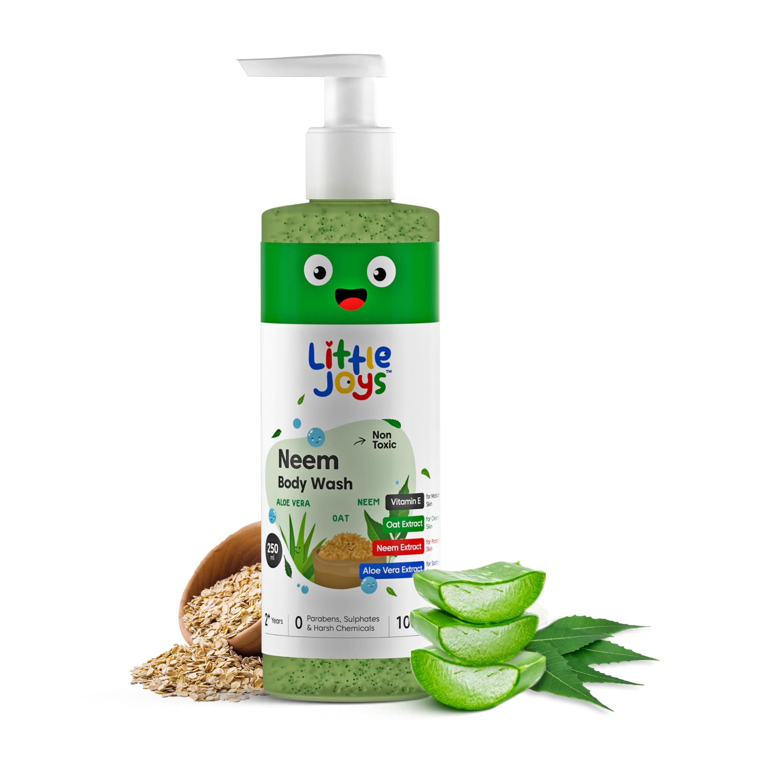 Anti-Bacterial Neem Body Wash for Kids (2+ Years) 250ml | With Vit E, Oats & Aloe Vera Extract | Gently Exfoliates, Protects & Deep Cleanses Skin