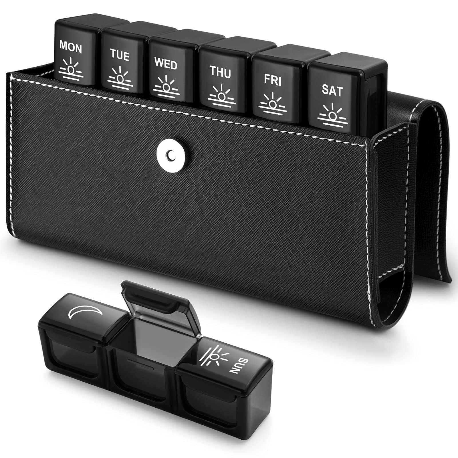 BUG HULL 3x a Day Pill Organizer With PU Case - Weekly Travel Medicine Box for 3 Times a Day