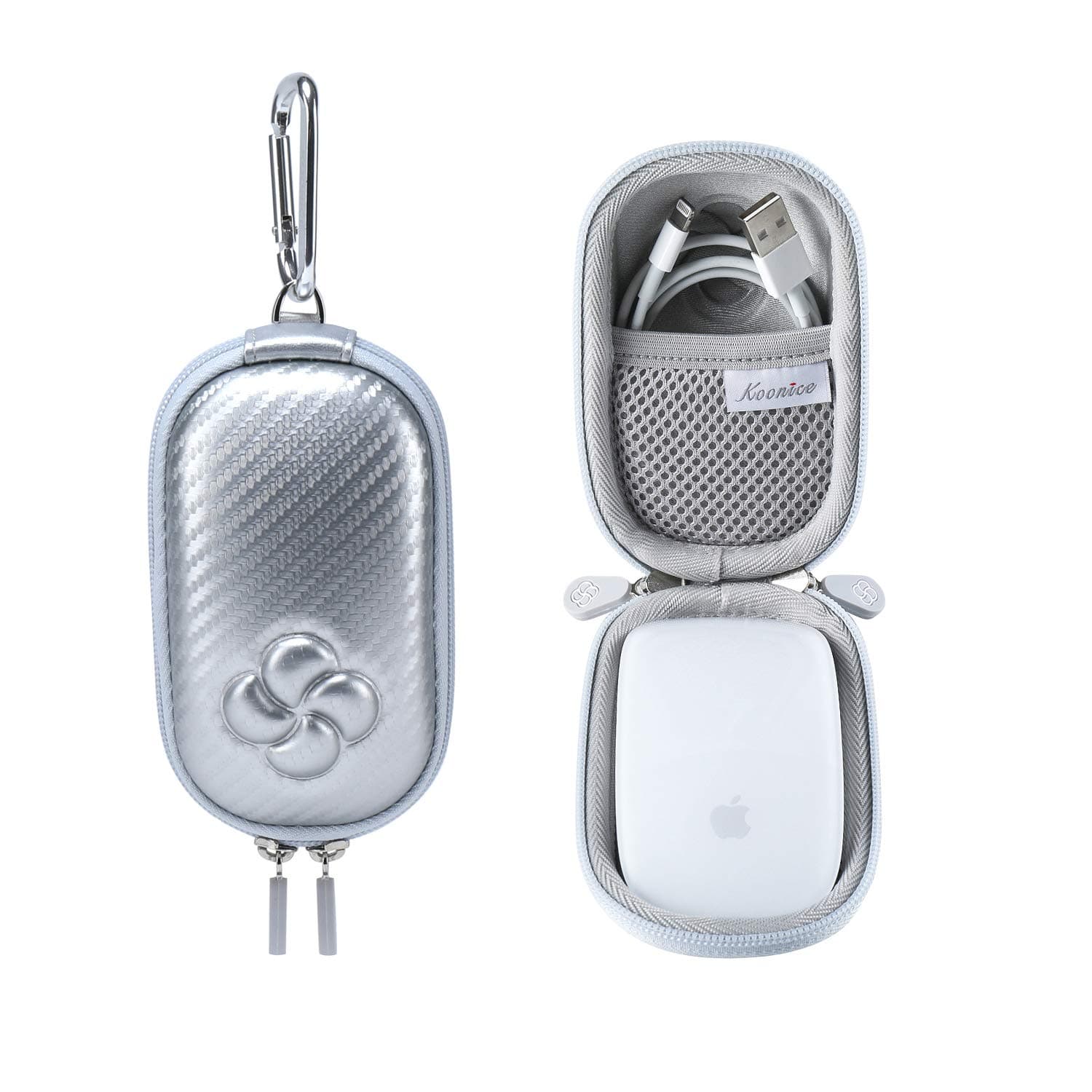 Hard Case Compatible for Apple Magic Mouse (I and II 2nd Gen) Including Carabiner (Silver)