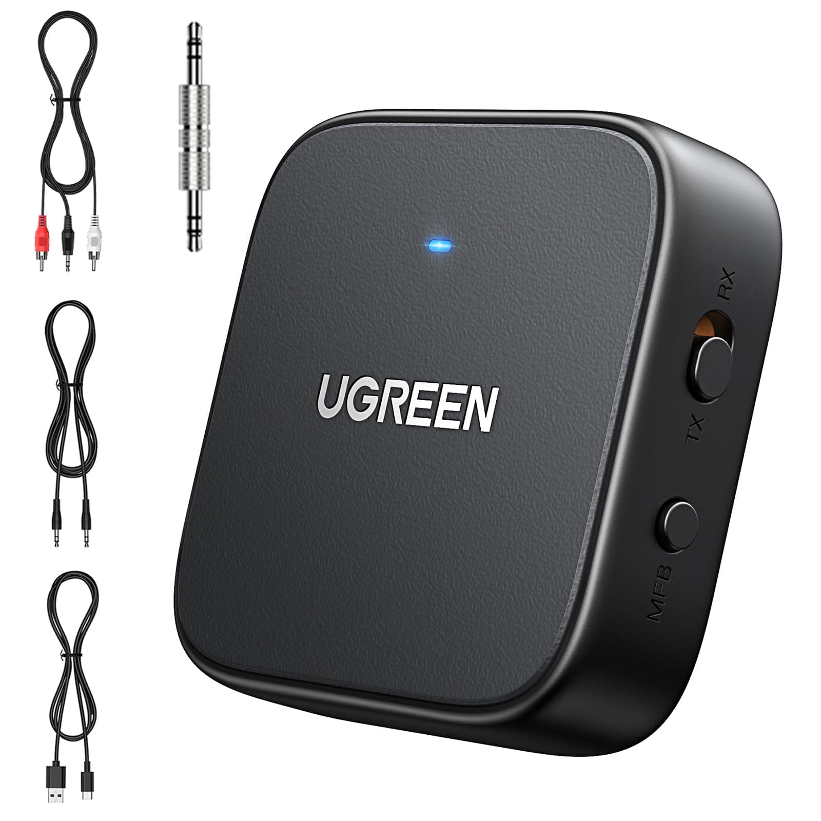UGREEN 2-in-1 Bluetooth 5.2 Transmitter and Receiver, 27-Hour Playtime, Dual Connection, 3.5mm Adapter for TV, PC, Car, Home Stereo
