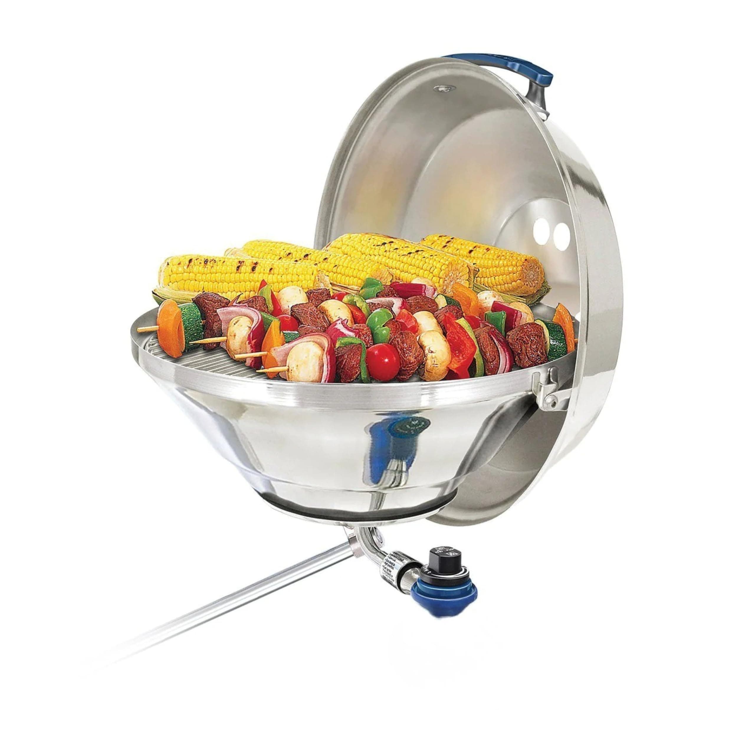 Magma Marine Kettle3 Portable Gas Grill and Stove - Stainless Steel BBQ with Electronic Ignition for Boats - Wind-Resistant Design, Safe Propane Connection, Stay Cool Handle - 17" Diameter