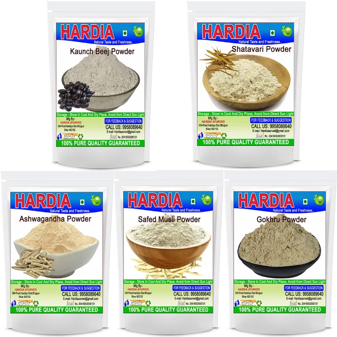 Safed musli Shatavari kaunch beej Gokhru Ashwagandha churna powder 250gm combo pack