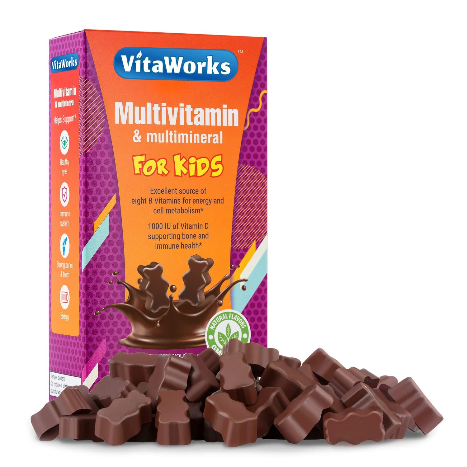 Multivitamins for Kids Chocolate Vitamin Chew – GMO-Free – Great Tasting Milk Chocolate Flavored Treat w/Vitamins A, B, C & D – Kids Multivitamin Supplement – 60 Count [30 Doses]