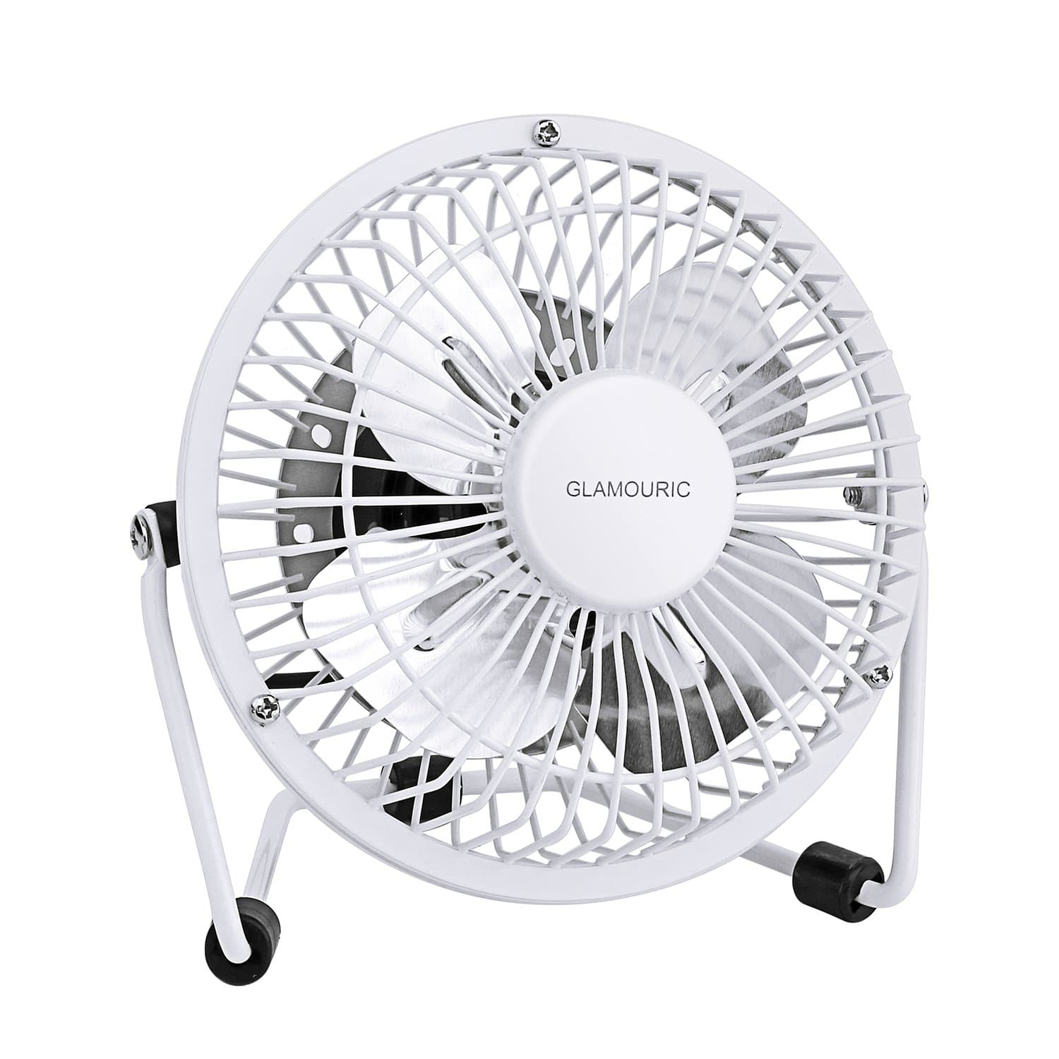 GLAMOURIC Mini Metal Table Fan Small USB Quiet Portable Desk Fan High Compatibility White - For Home, Office