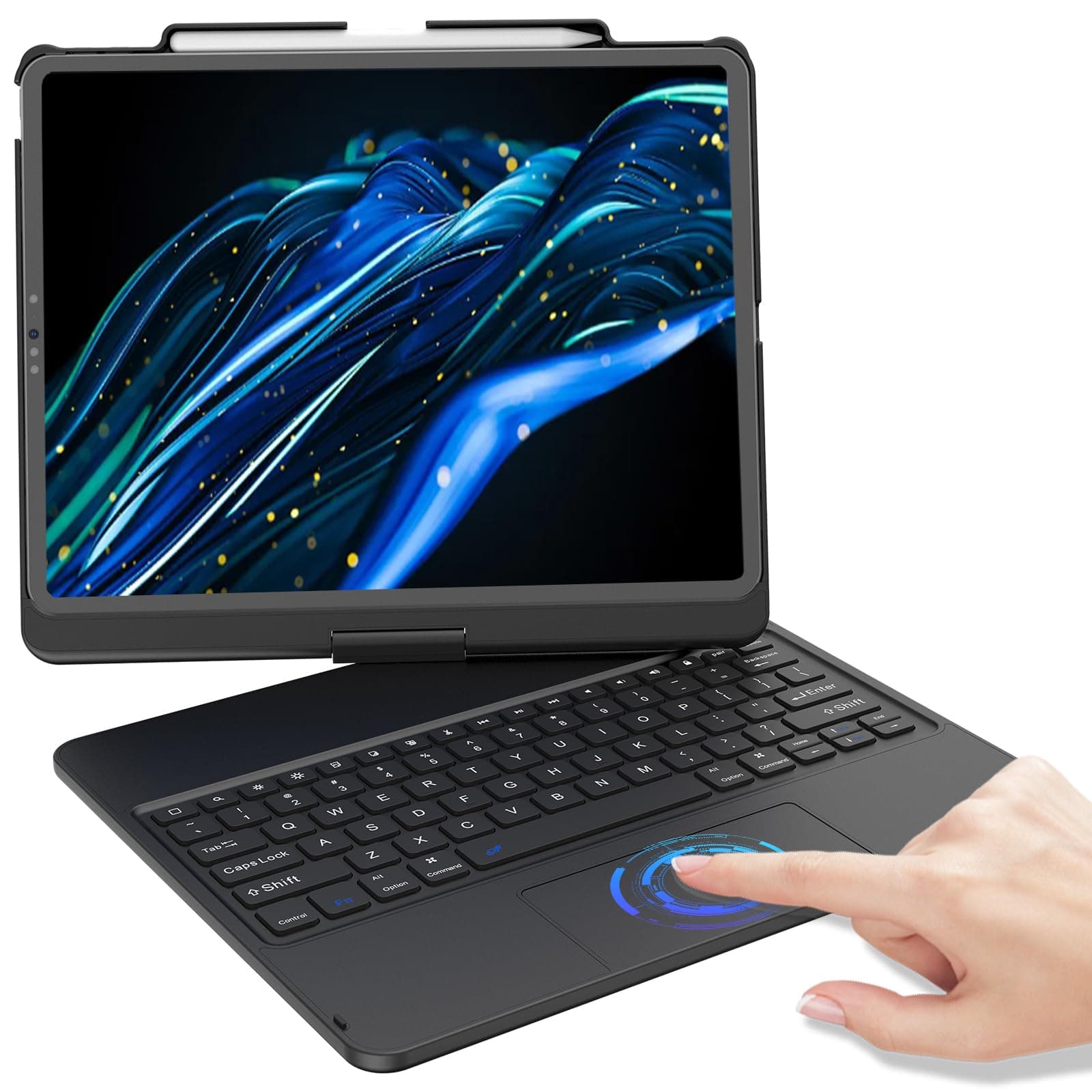 KBCASETouch Keyboard Case for iPad Air 13 inch (M3/M2, 2025/2024)/for iPad Pro 12.9 inch 3rd/4th Gen 2018/2020, 360°Rotatable Case with Touchpad & Pencil Holder for iPad Air 13 inch/Pro 12.9 (Black)