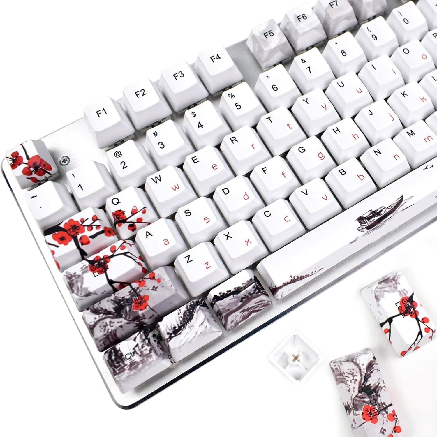 – MOLGRIA Plum Blossom Keycaps Mechanical Gaming Keyboards, Custom PBT OEM Profile Key caps Japanese Style with Keycap Puller for Cherry MX 104/87/71/61 60 Percent Keyboard