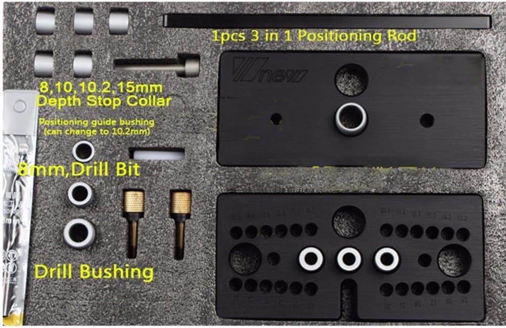 Dowelling Jig for Furniture Fast Connecting Cam Fitting Locator,Drilling Locator Woodworking Drill Bit Set