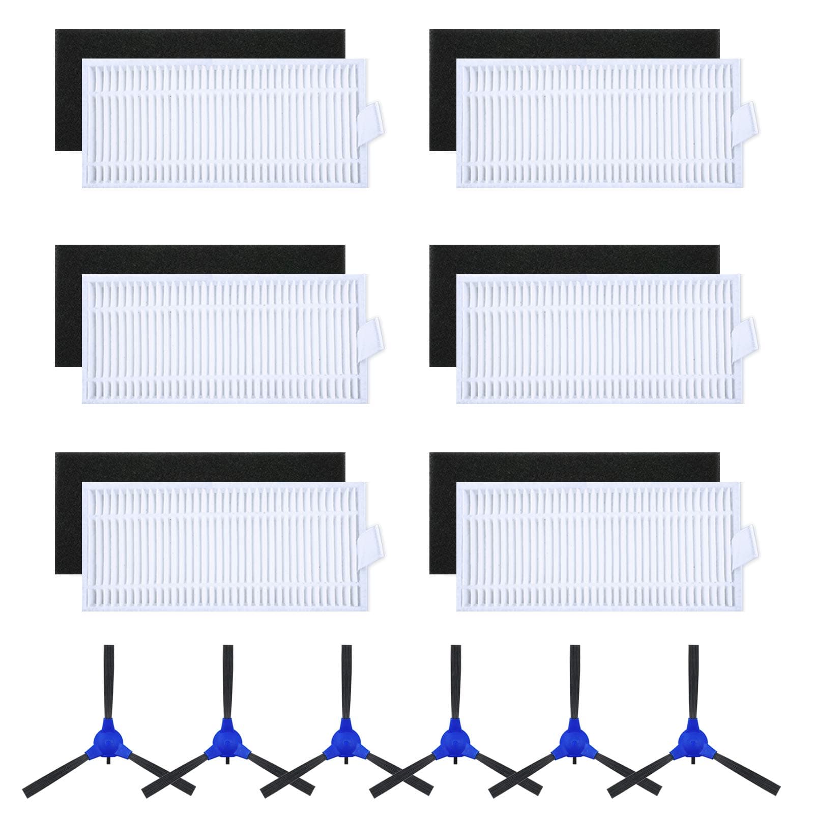 Replacement Parts Filters Side Brushes for Eufy RoboVac 11S, Eufy 25C, Eufy 30, Eufy 30C, Eufy 35C, Eufy Robovac 15C, 12, Robot Vacuum Eufy, Eufy Replacement Parts, 6 Set Filters and 6 Side Brushes