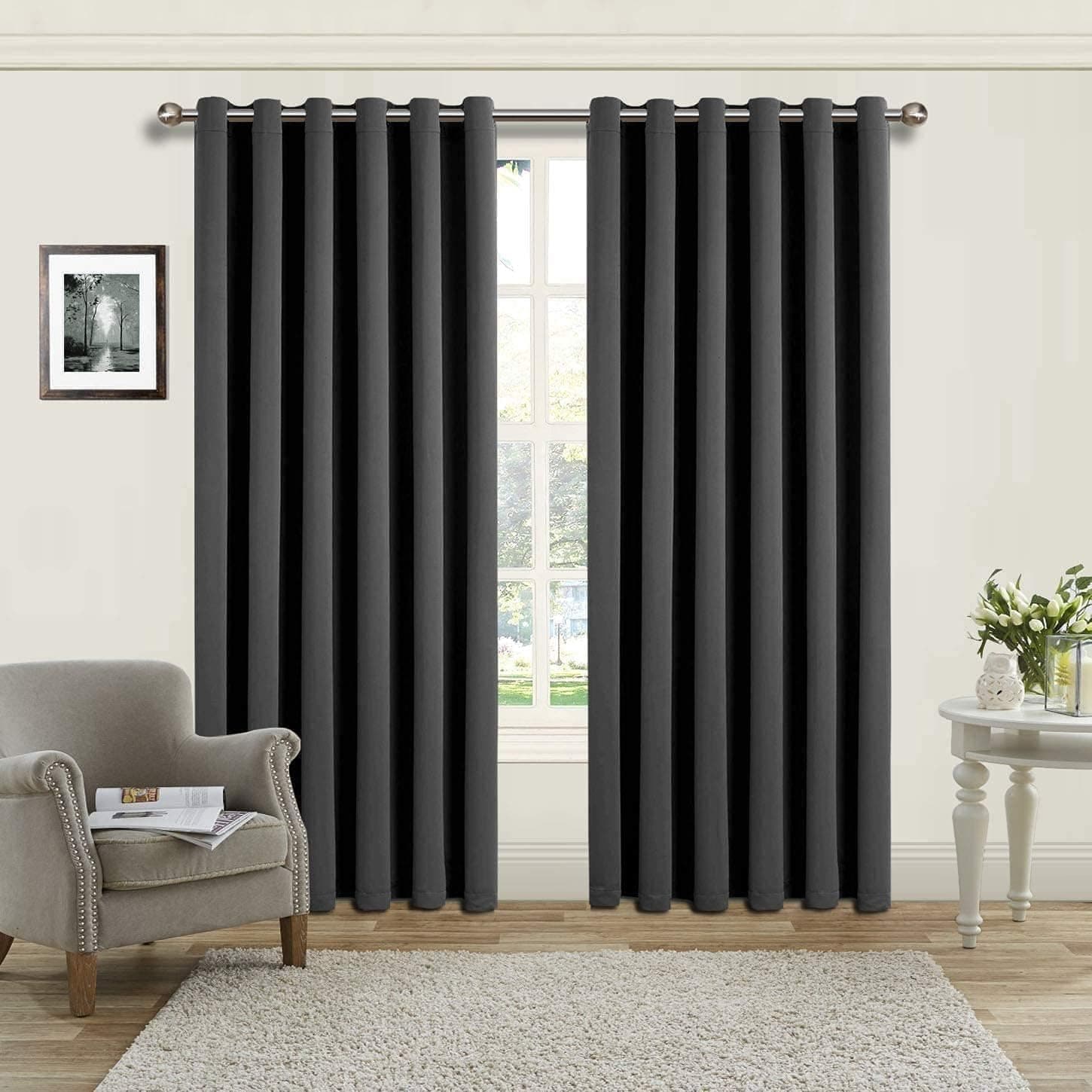 AMEHA Blackout Eyelet Curtains for Living Room Grey Curtains 90x90 Inch, Bedroom Thermal Insulated Ring Top Curtain Pair Panels with Tiebacks